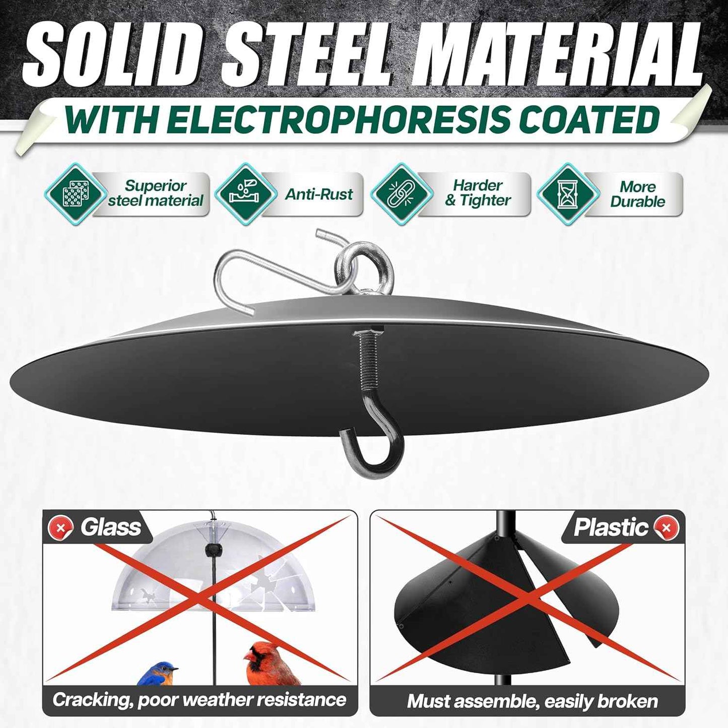 [Solid Steel]16-Inch Hanging Bird Feeder Baffle, Metal Squirrel Baffle for Bird Feeder Pole, Squirrel Proof Baffle Dome Baffle Weather Guard, Bird House Guard for Outdoor Shepherd's Hook, Hummingbird