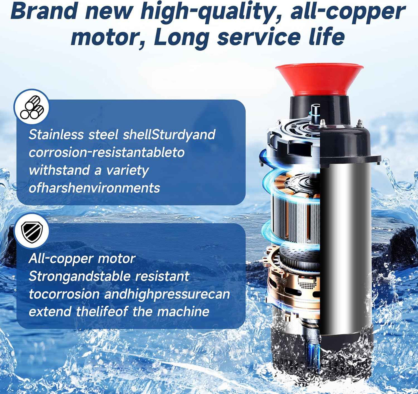 Pond Fountain Aerator-15000 GPH Fully Automatic Powerful Lake Floating Fountain, 1HP/750W 110V, 100ft power cord, 2 * 100ft guide ropes, Suitable For Ponds And Landscape Fountains (Stainless steel)