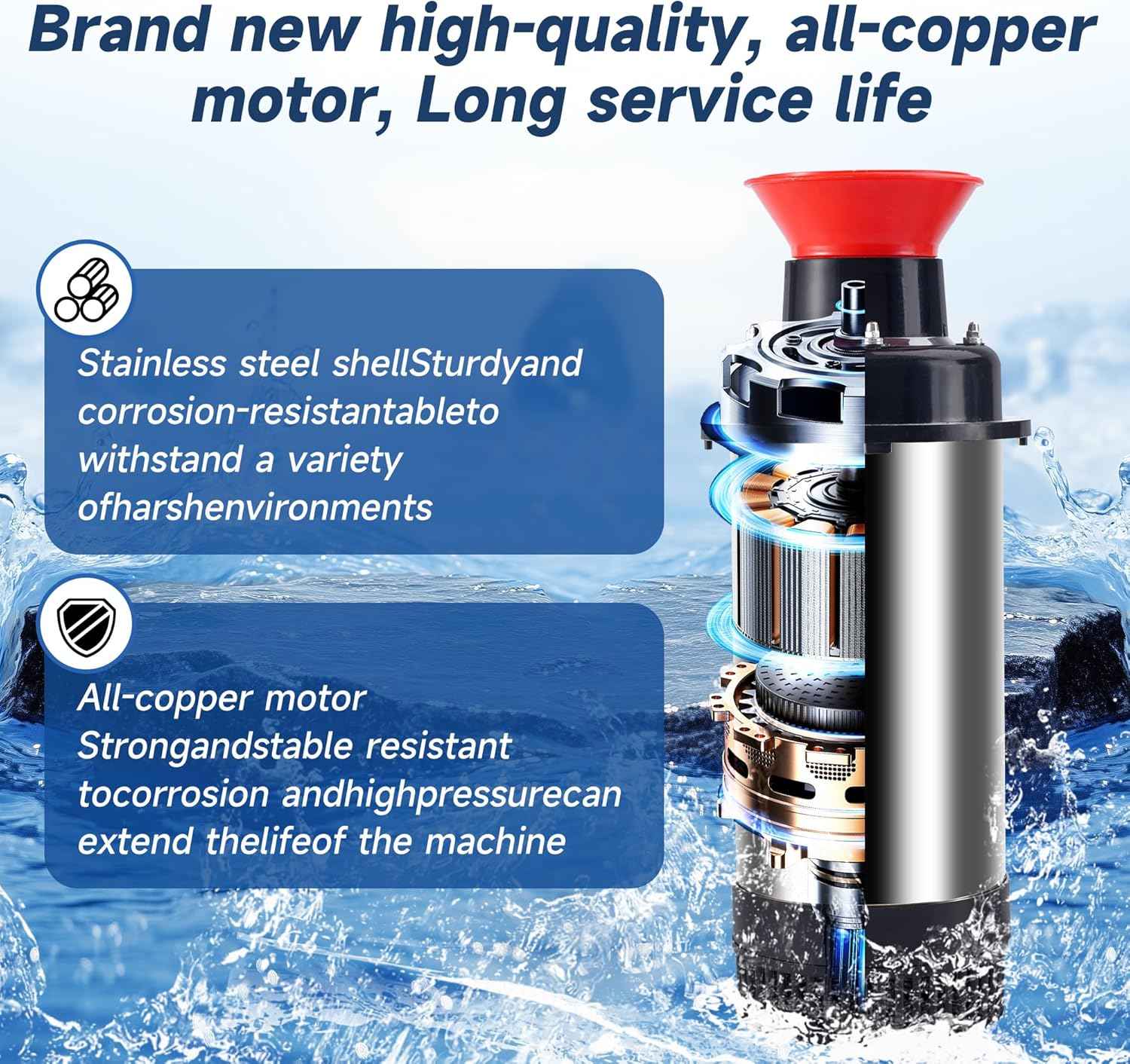 Pond Fountain Aerator-15000 GPH Fully Automatic Powerful Lake Floating Fountain, 1HP/750W 110V, 100ft power cord, 2 * 100ft guide ropes, Suitable For Ponds And Landscape Fountains (Stainless steel)