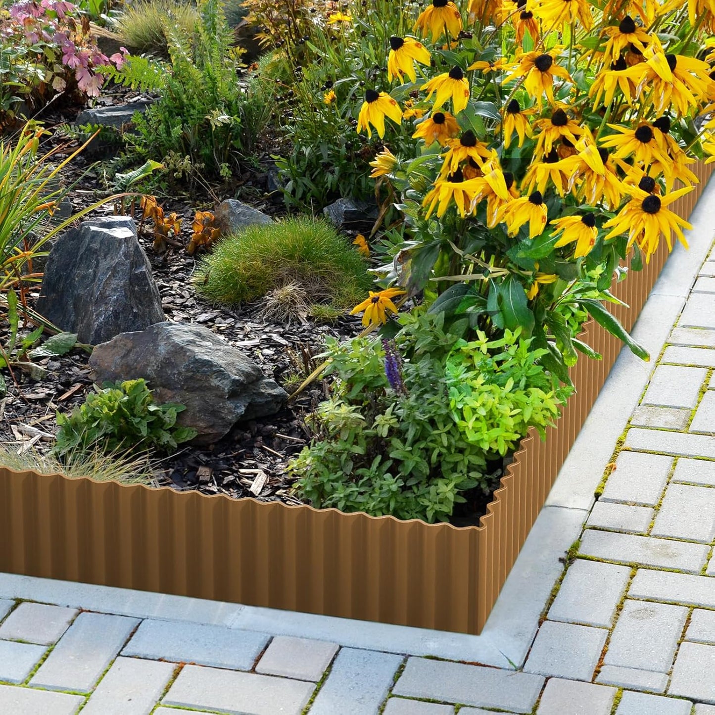 LAVEVE Corrugated Metal Garden Edging 8" x 20Ft, Landscape Edging Border for Lawn, Flower Bed, Garden Fence, Paver Edging (Bronze)