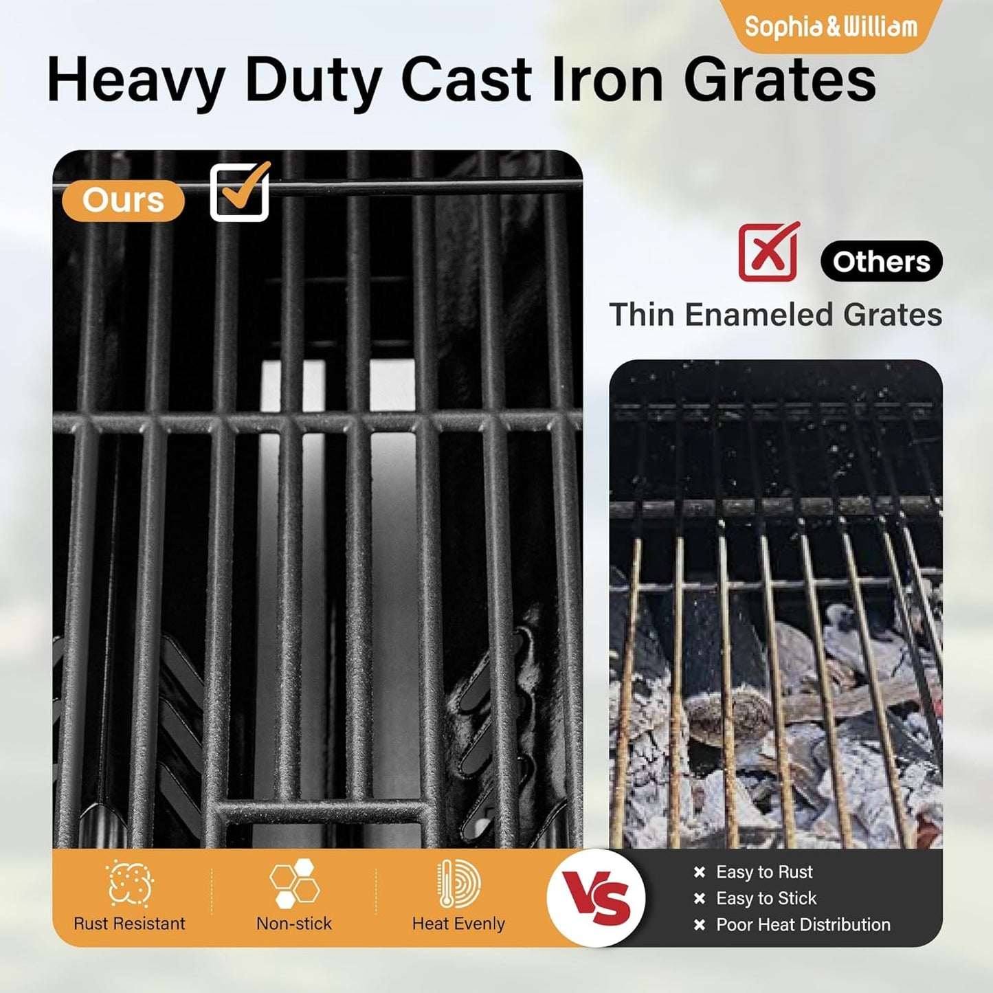 Sophia & William 6-Burner Propane Gas BBQ Grill with Side Burner & Porcelain-Enameled Cast Iron Grates, Gas Grill Griddle Combo for Outdoor Cooking, Barbecue Events, 740 SQ.IN. Cooking Area, Black