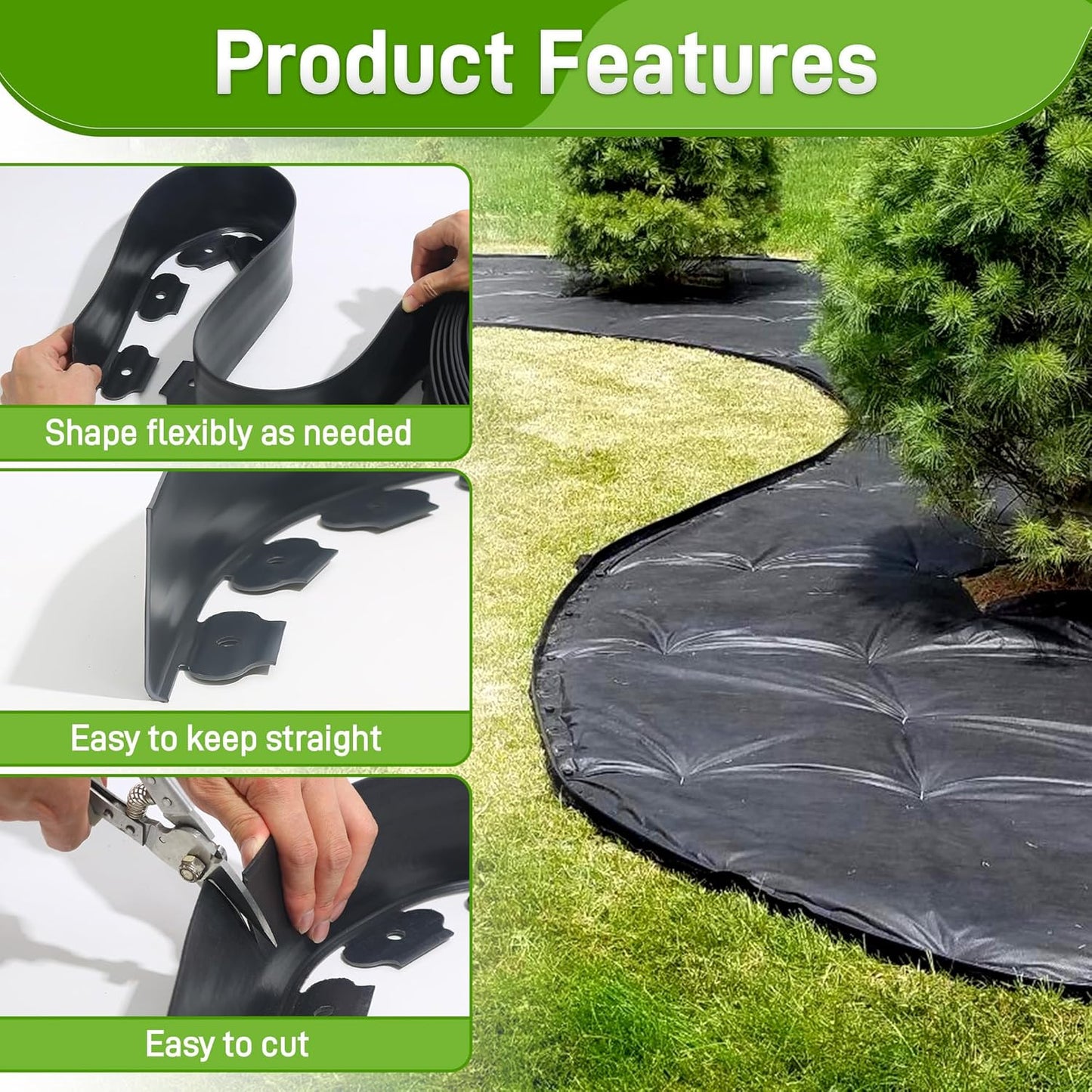 3.15" x 50' No Dig Landscape Edging, Plastic Garden Edging Borders with 45 Anchoring Spikes, Flexible Lawn Edging for Landscaping Garden Flower Beds Grass Yard Paver Pathway, Black