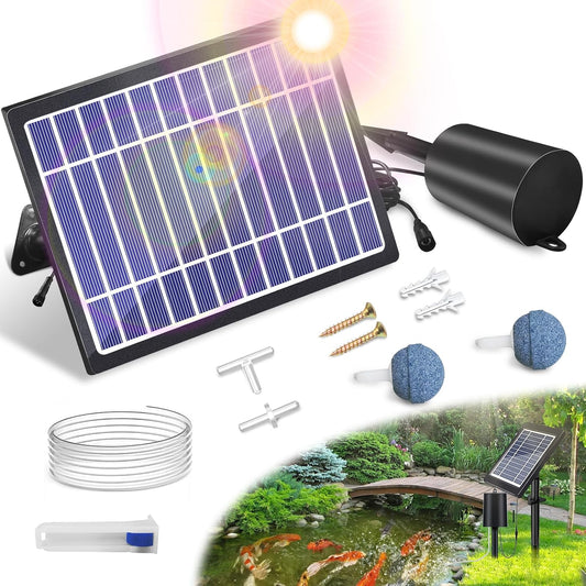 Solar Pond Aerator with Air Pump, 3 Modes(18H/36H/72H) Solar Aerator for Ponds Outdoor, 4W & 2200 mAh Solar Powered Air Pump with Bubble Regulator for Small Fish Pond, Stock Tank, Aquarium Hydroponics