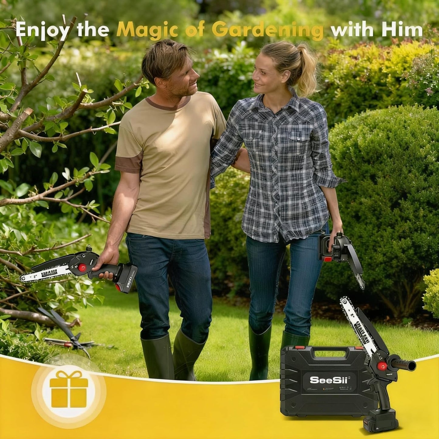 Mini Chainsaw Cordless 8 inch: Electric Chainsaw Battery Powered, Brushless Chain Saw with Auto Oiler, 2pcs Battery, Handheld Saw for Tree Branch Wood Cutting,Gardening Tools for Men Dad Husband