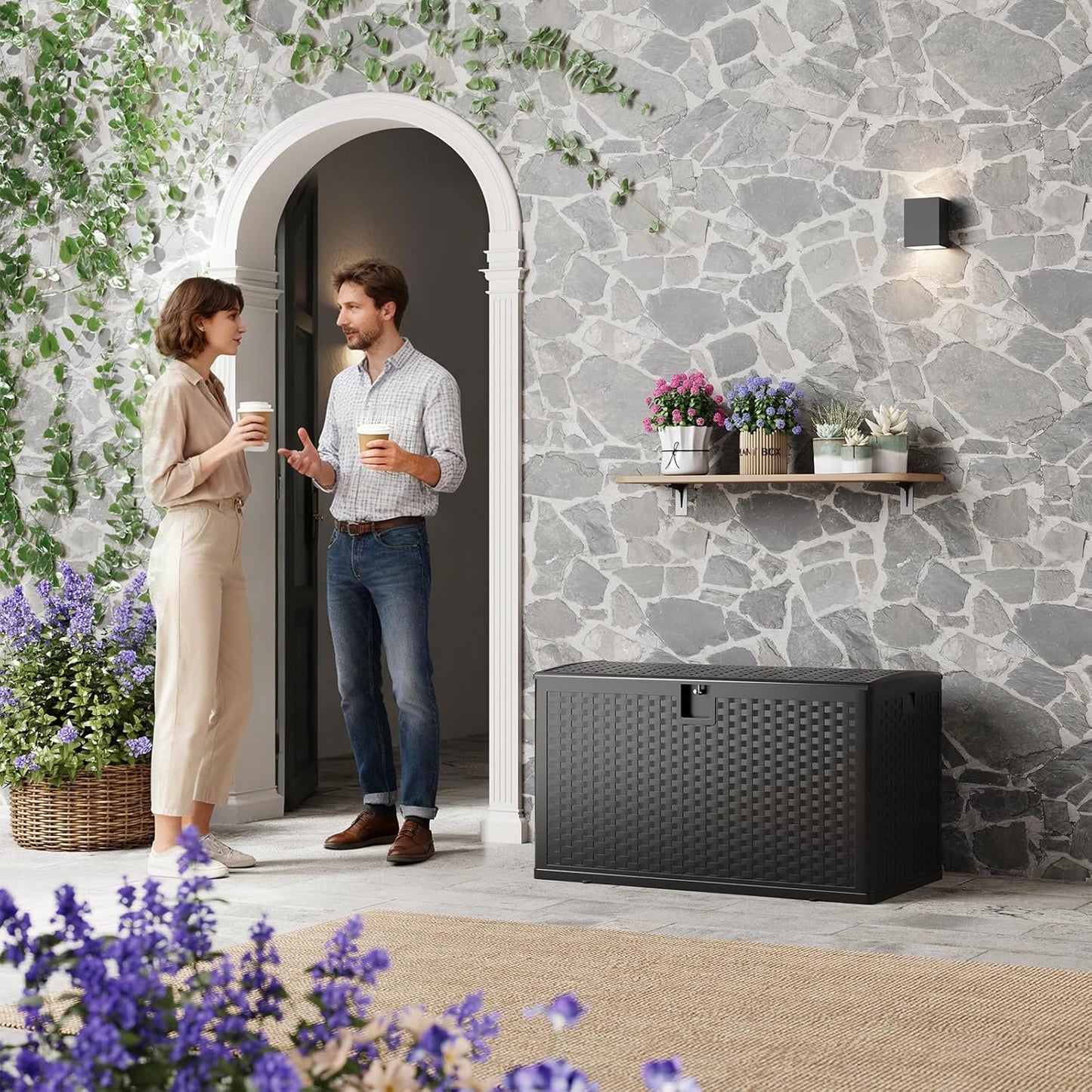 120 Gallon Outdoor Deck Box, Lockable Waterproof Outdoor Resin Box with Lid, Patio Storage Bin for Patio Furniture, Garden Tools, Pool Accessories - Black