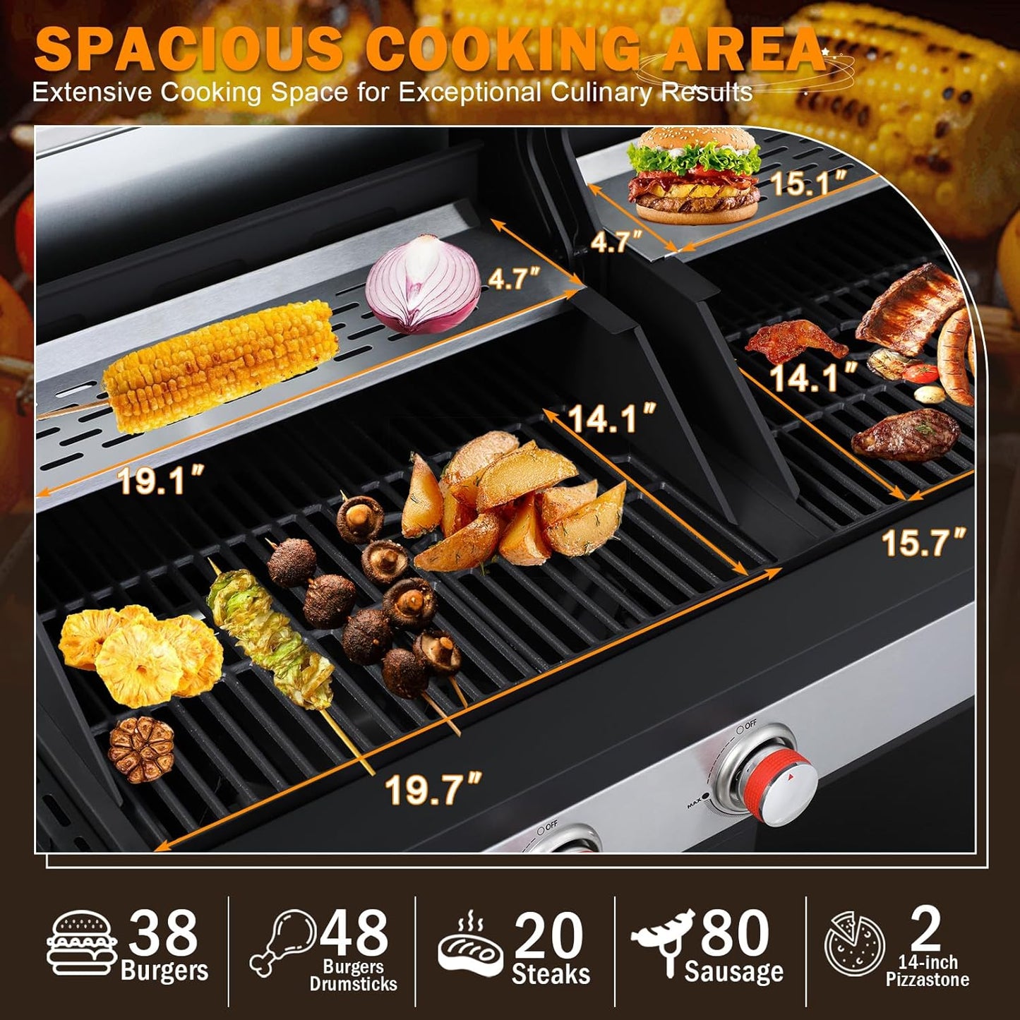 3-Burner Gas and Charcoal Combo Grill with Griddle Plate, 37,230 BTU, Stainless Steel & Enameled Grates, Side Burner + Storage Cabinet for Backyard, Tailgating, Teppanyaki