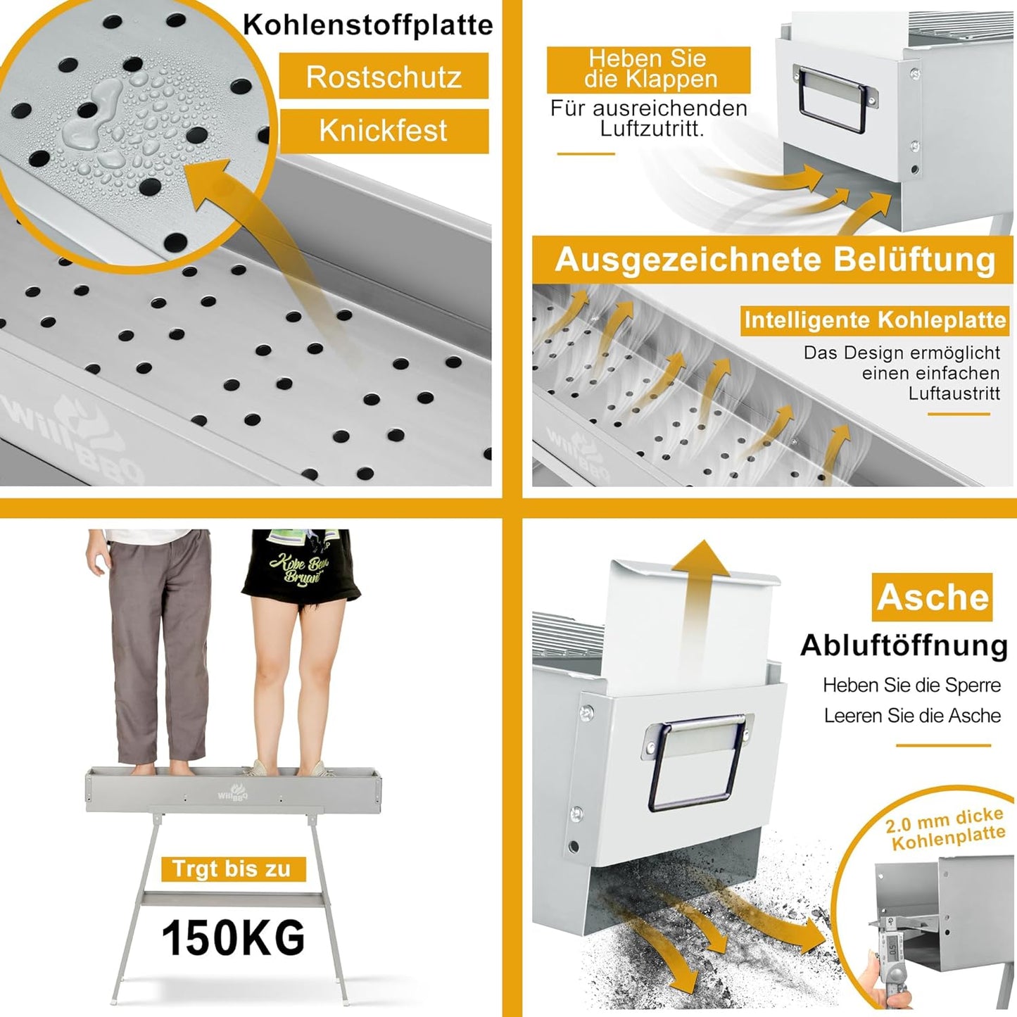 Charcoal Grills Commercial Quality Portable Multiple Size Hibachi BBQ Lamb Skewer Folded Camping Barbecue Grill for Garden Backyard Party Picnic Travel Outdoor Cooking Use(31.6x10.3x5.1 inch)