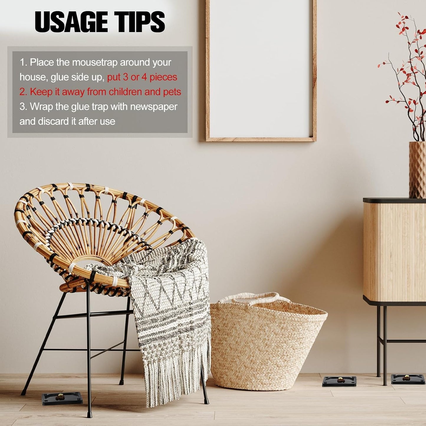 Qualirey 100 Pieces Mouse and Insect Glue Traps Baited Sticky Plastic Boards for House Rodents Heavier Adhesive Traps with Nontoxic Glue for Insects, Ready to Use, Pet Children Safe