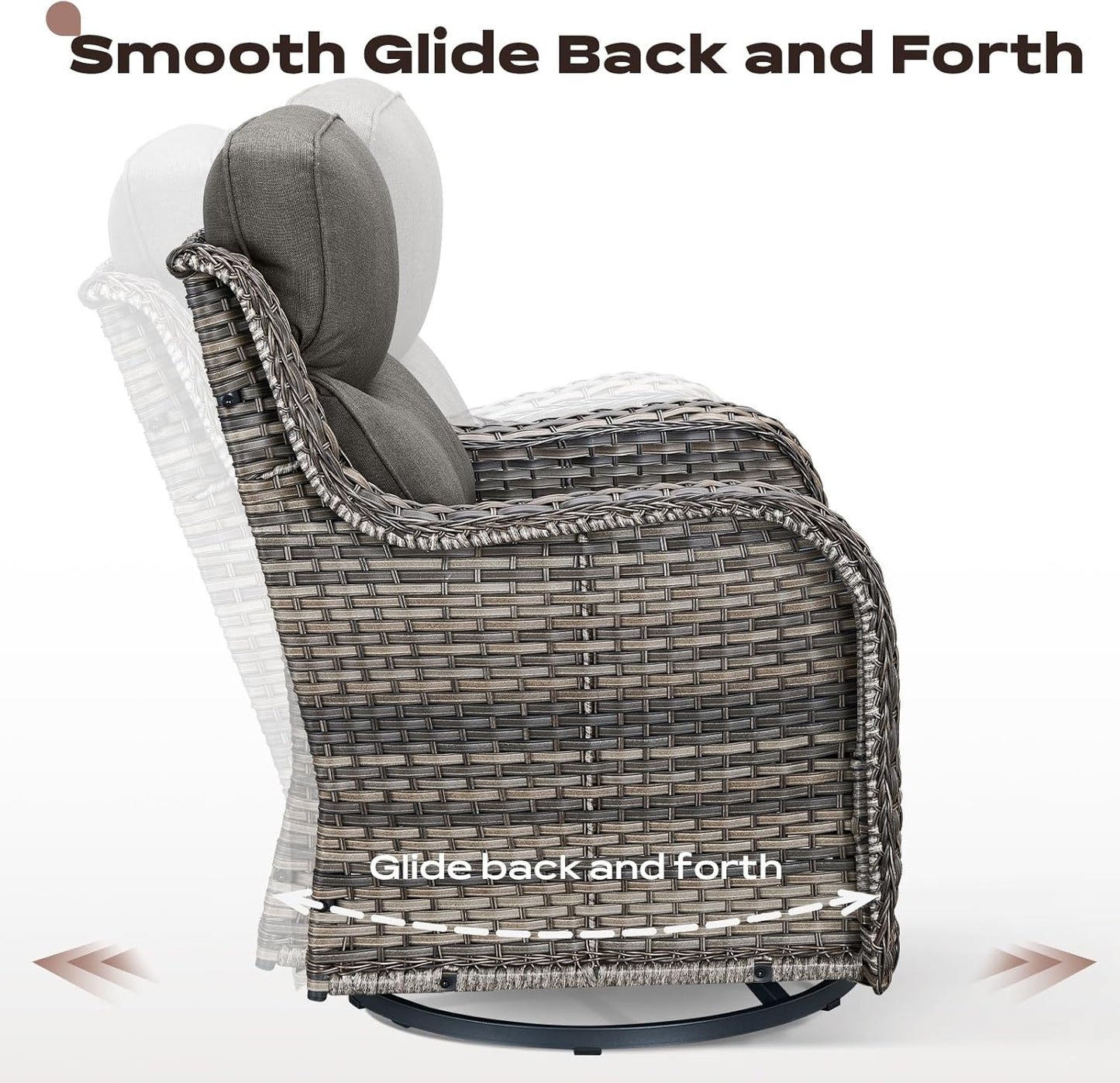 Wicker Outdoor Patio Furniture Set - 4 Piece Patio Conversation Set with Swivel Rocker Chairs and Ottomans, 6 inch Cushions, High Back, Deep Seating, for Porch Deck Garden Mixed Grey/Grey