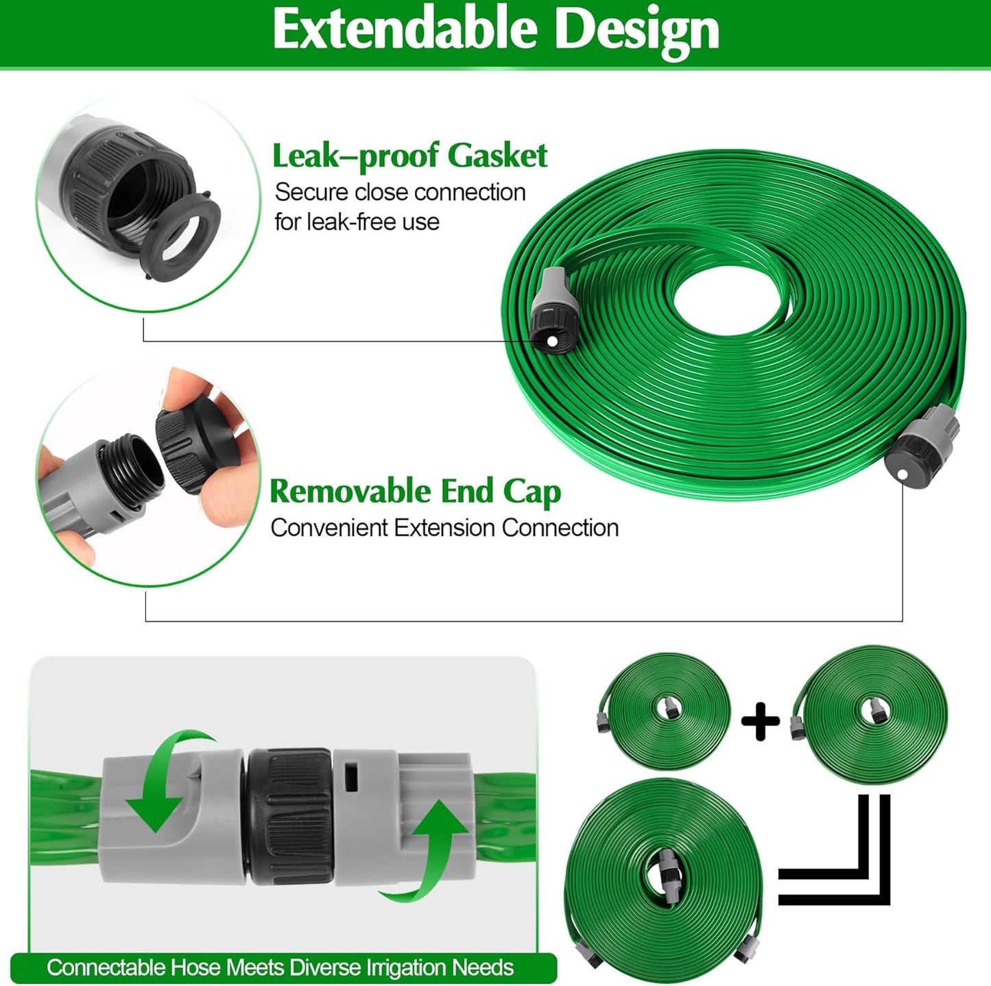 Sprinkler Hose with Holes, 50FT Heavy Duty Flat Soaker Hose, Watering Garden Drip Irrigation Hose – No-Kink High-Efficiency Sprinklers System for Yard, Lawn and Garden with 20 Staples