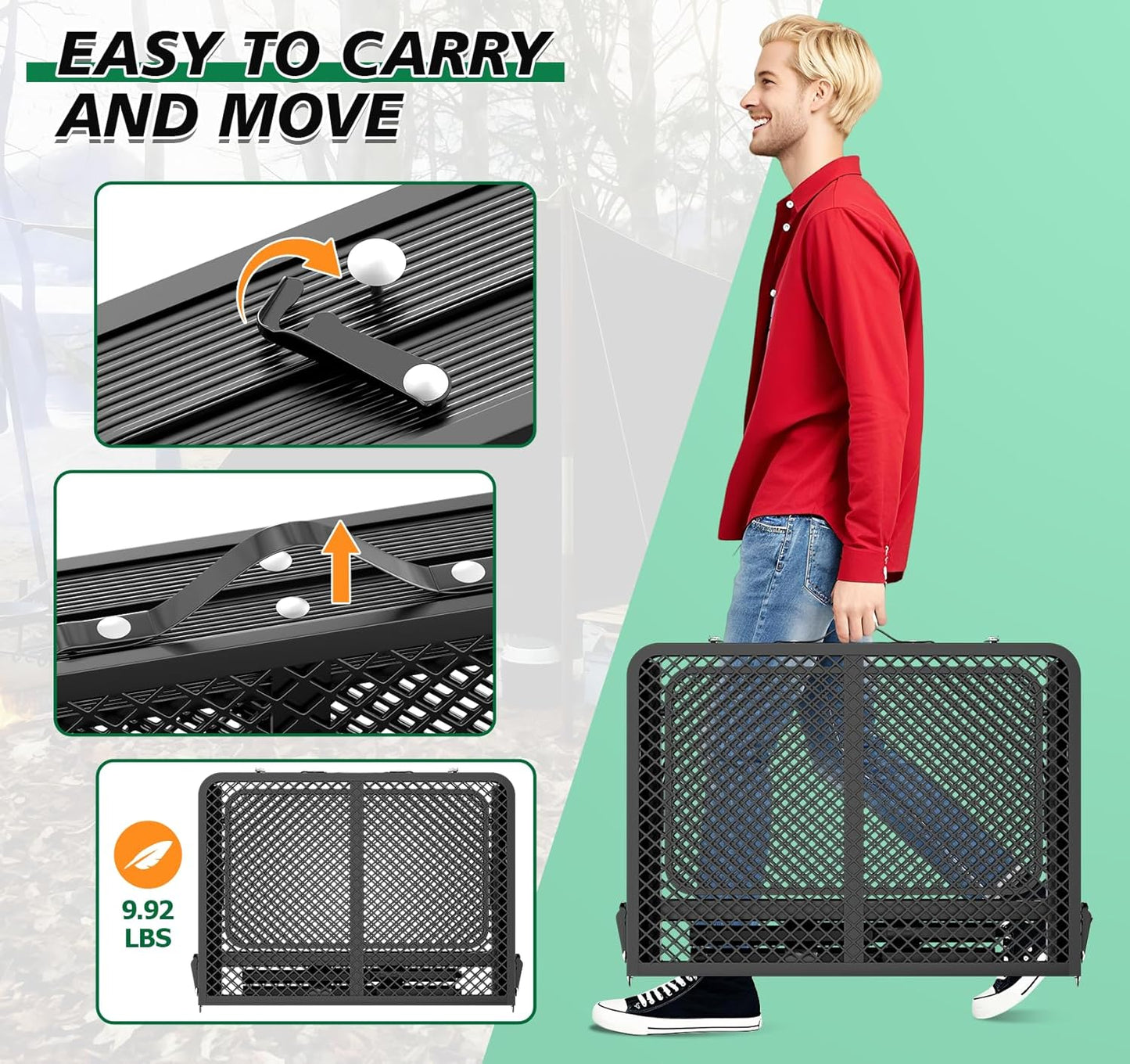 Folding Grill Table 30.3" Height Adjustable, Outdoor Camping Table with 2 Extra Desktops, 3x2 FT Portable Metal Grill Table for Outside for Picnic BBQ Camping Beach