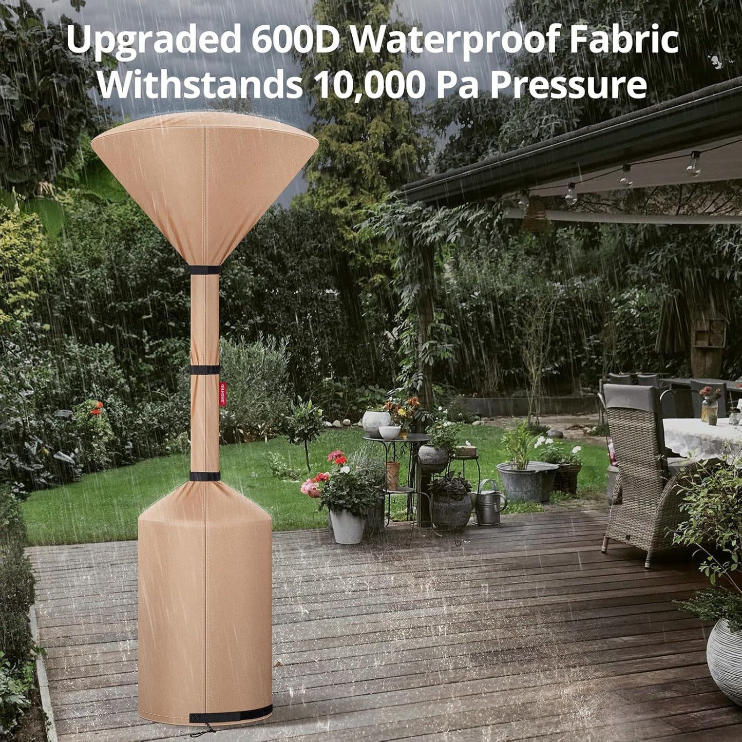 QH.HOME Winter Patio Heater Covers, [2025 Upgraded Tear-Resistant Fabric] Waterproof with Robust Zipper ,Height fit 87"-92",Dustproof/Wind/Sunlight/Snow-Resistant, 2 Pack-Camel