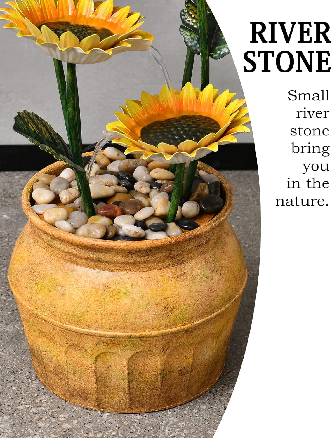 Outdoor Fountains and Waterfalls Cascading Sunflower Fountain 6-Tiers Indoor Outdoor Freestanding Water Fountain Garden Patio Backyard Porch Balcony Home Living Room Office Décor, 33.8 Inch Tall