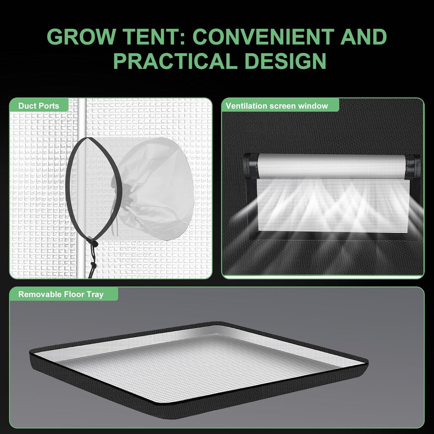 2x2 Grow Tent, 24"x24"x48" Double Transparent Viewing Door Indoor Grow Tent, Growing Tent with High Reflective Mylar & Floor Tray, Plant Tent for Indoor Hydroponics Growing