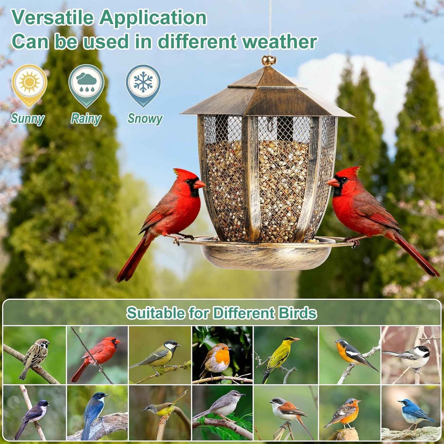 LBTING Bird Feeder for Outside, Hexagon Lantern-Shaped Metal Bird Feeder, Wild Bird Feeders for Hanging Outdoor Garden Yard