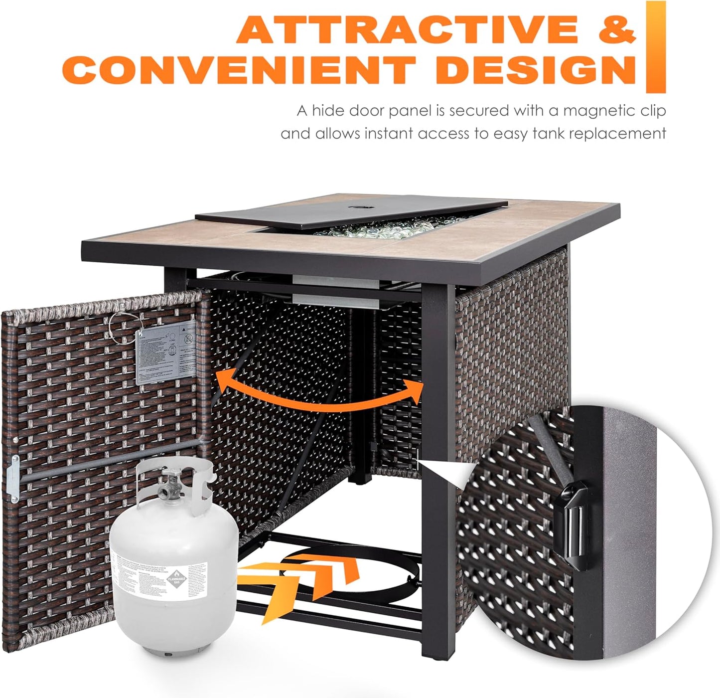 Nuu Garden 43" Propane Fire Pit Table, CSA Certified 50,000 BTU Outdoor Patio Propane Fire Pit Table with Fire Pit Wind Guard, Removable Lid, Ceramic Tabletop, Water-Proof Oxford Cover, Dark Brown