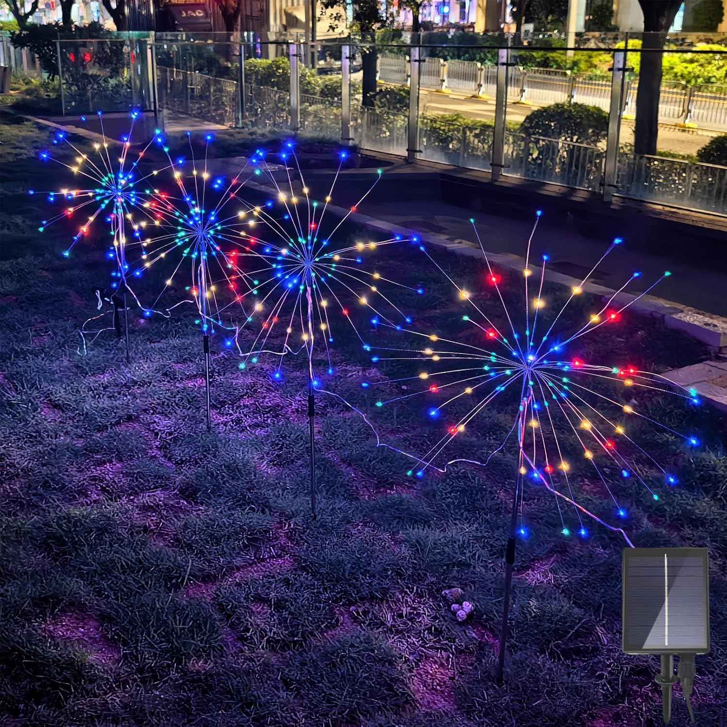 Solar Garden Firework Lights Outdoor, 4 Pack 360 LED 8 Lighting Modes Waterproof Landscape Decorative Sparklers Twinkling Starburst Lights for Yard Pathway Walkway Christmas, Colorful