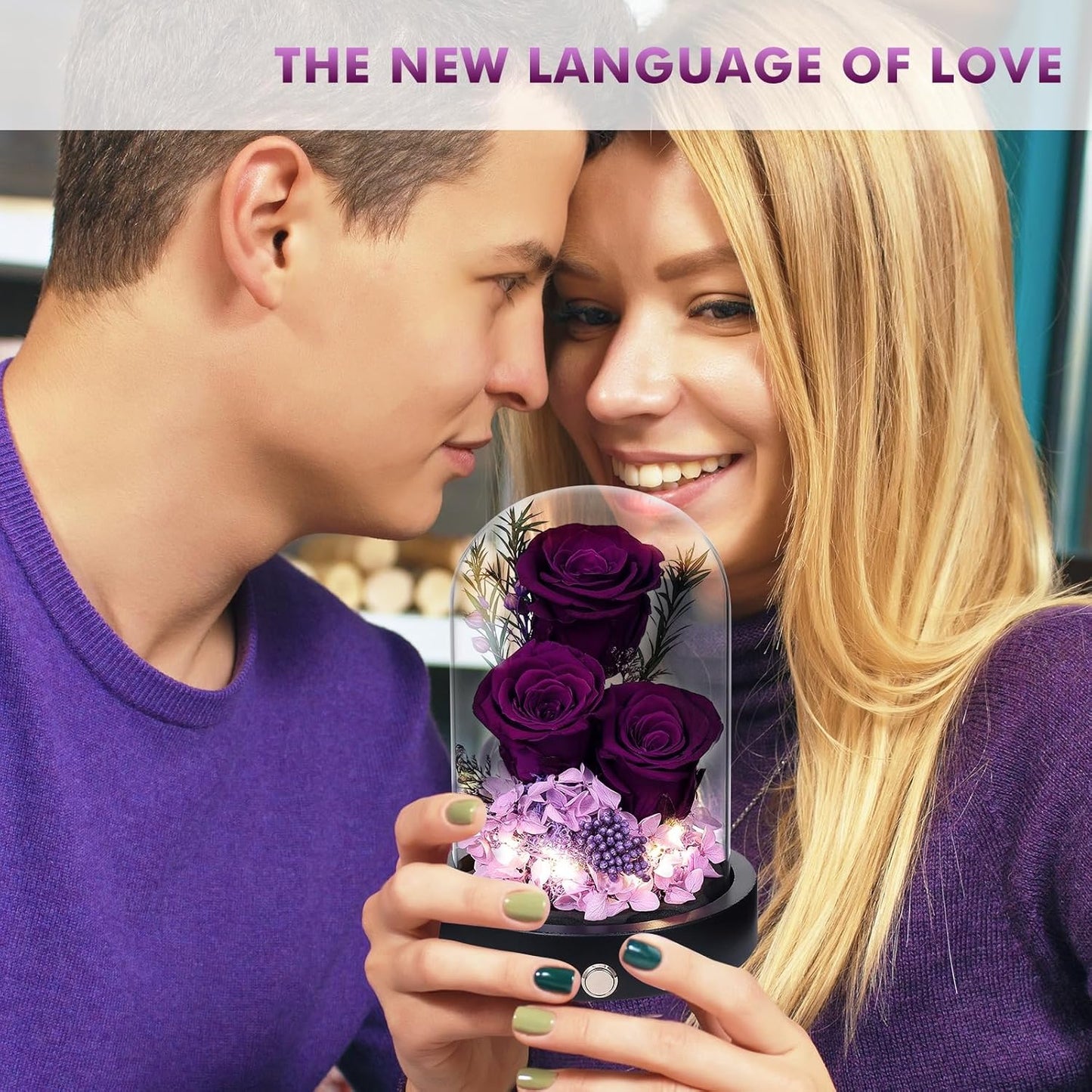 Flowers Roses Gifts for Mom, Purple Preserved Roses in Glass Dome, Mothers Day Valentines Day Anniversary Birthday Flowers Gifts for Wife Girlfriend Women Mom Her Mother