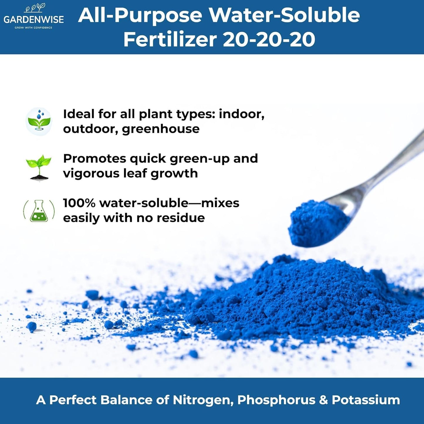 20-20-20 Water-Soluble Fertilizer – Powder for Liquid Plant Food for Indoor & Outdoor Plants, Orchids, Vegetables, Lawns, Flowers – 20 20 20 Fertilizer 1 Quart (2 lbs)