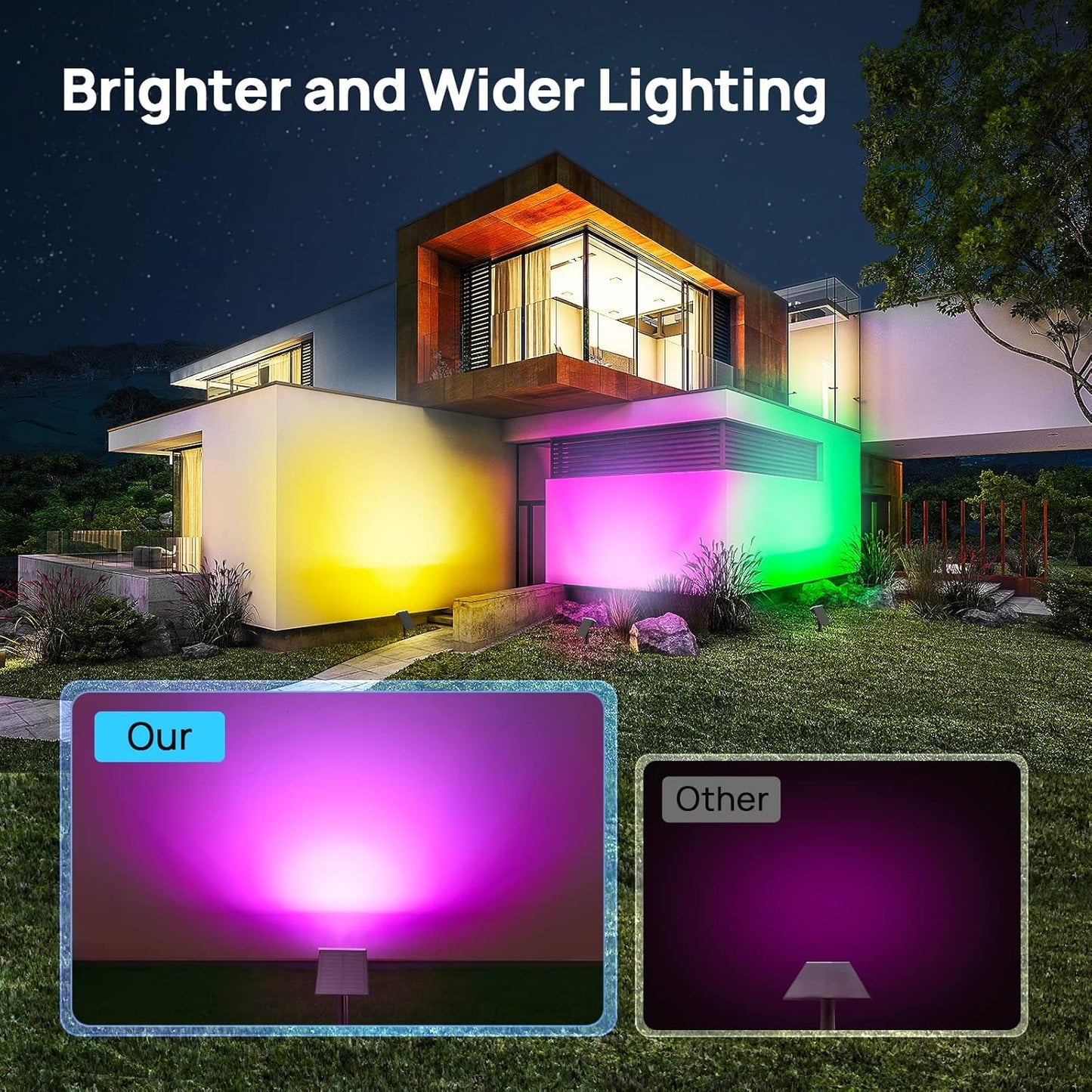 Consciot Solar Spot Lights Outdoor, Adjustable 170° Solar Outdoor Light, 7 Multicolored Garden Light Waterproof IP65, Landscape Lighting for Yard Pool Garden Tree, 4 Pack