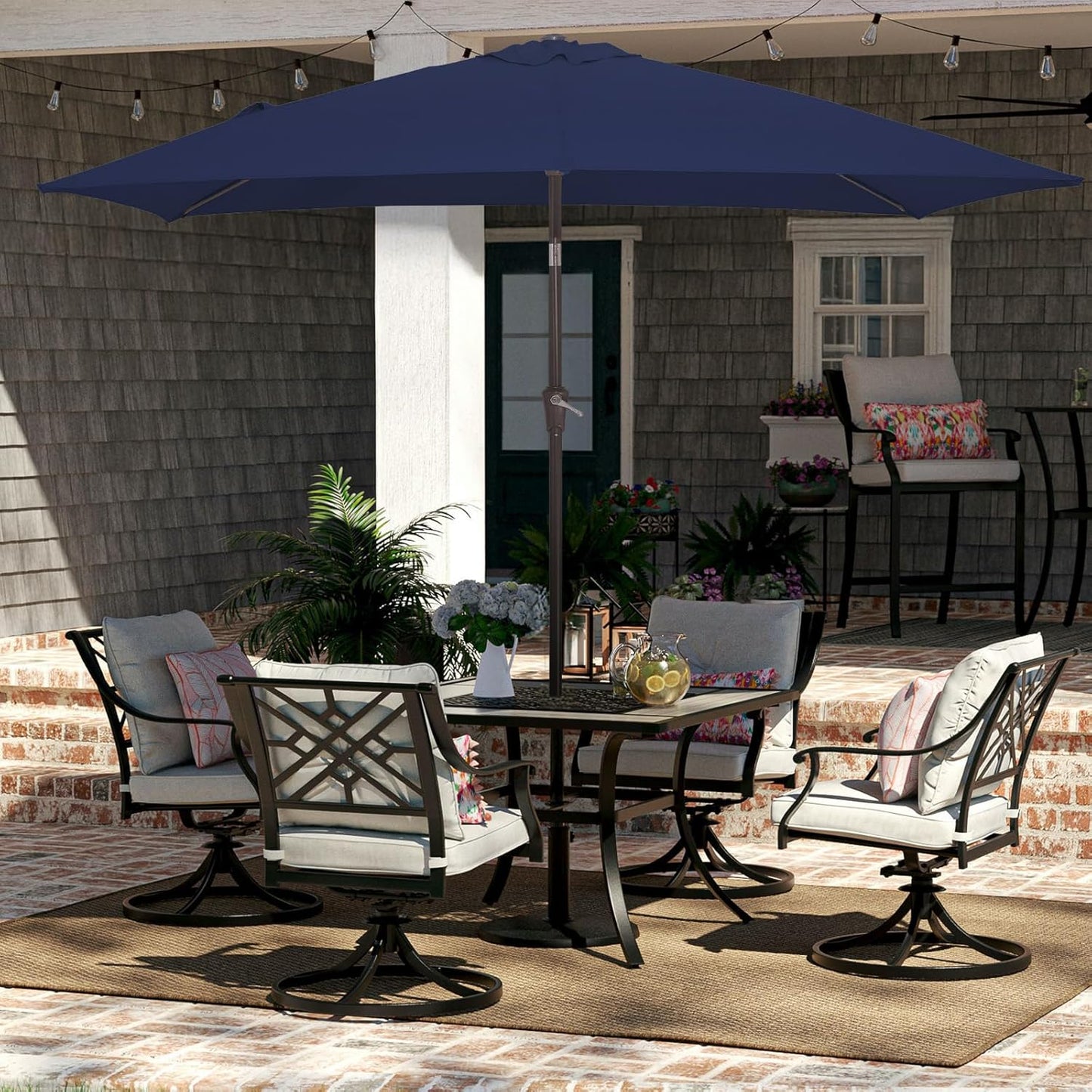 JEAREY 6.5x10 ft Rectangular Patio Umbrellas Outdoor Market Umbrella with Push Button Tilt and Crank, Rectangle Table Umbrellas 6 Sturdy Ribs UV Protection for Pool Garden Backyard Deck, Dark Navy