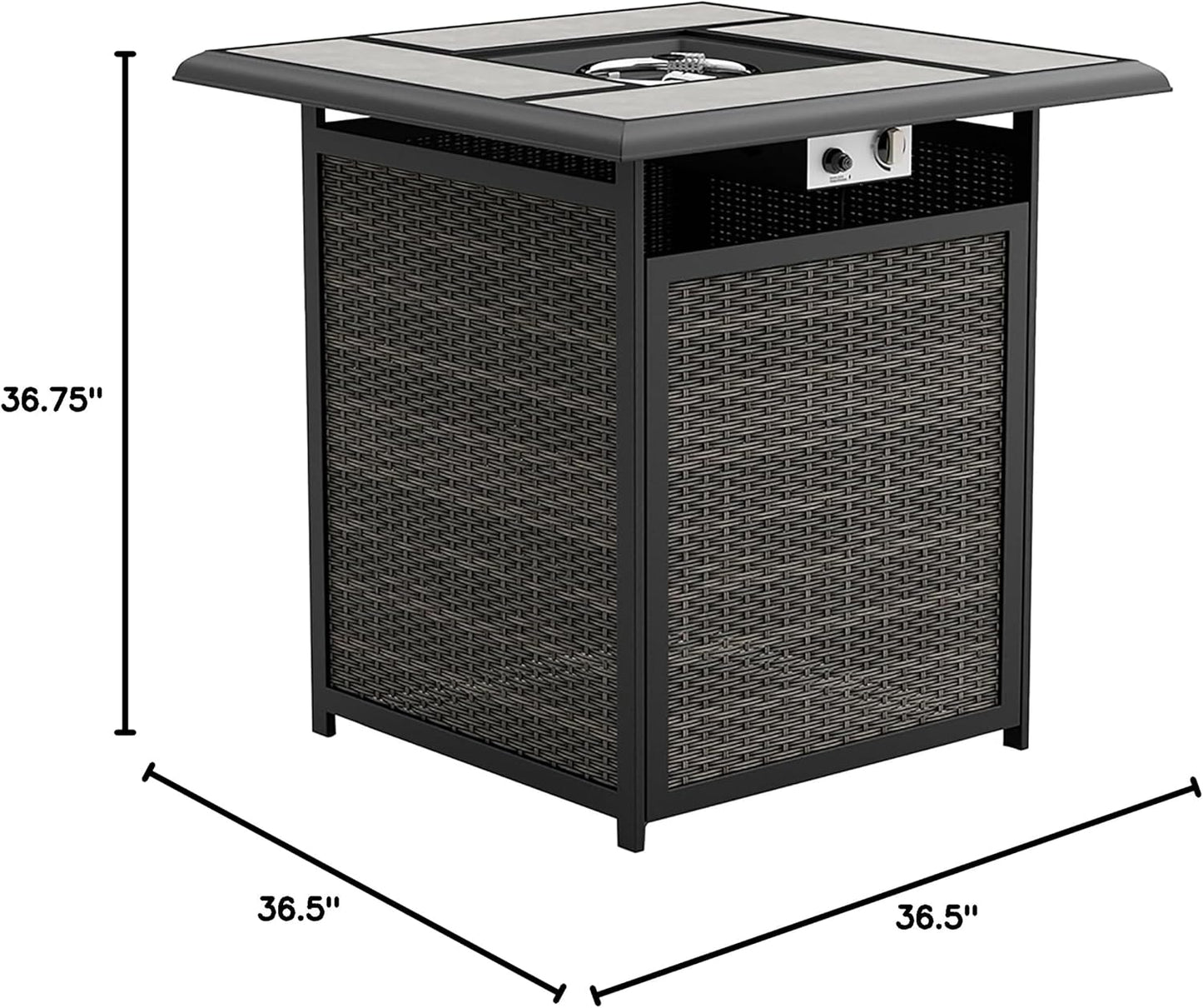 Greemotion USA Arosa Square Counter Height Fire Pit Dining Table for Outdoor Garden, Backyard, Gray, Black