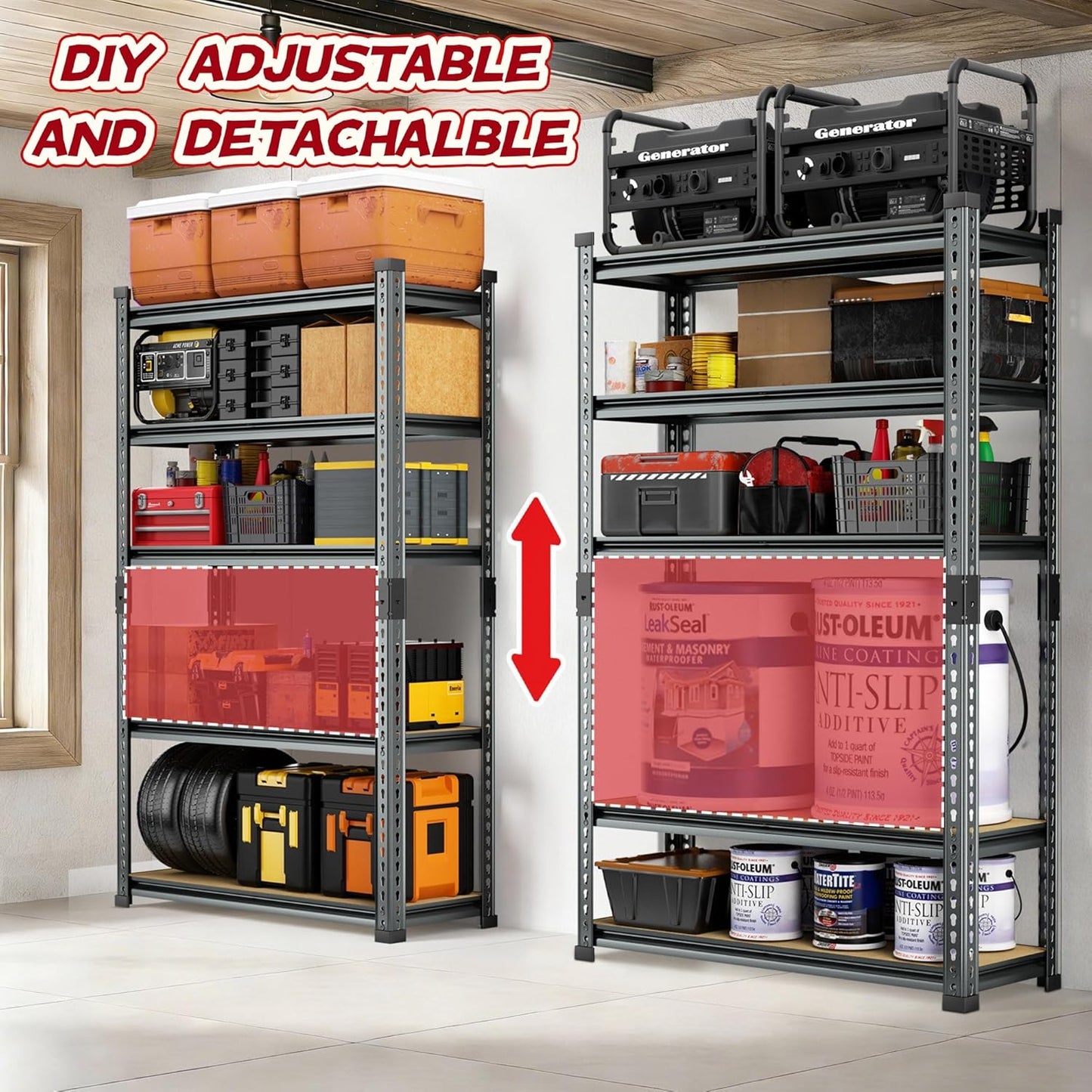 Garage Shelving Heavy Duty, 2450LBS Metal Storage Shelves 5 Tier, Adjustable Shelving Unit 36" W x 16" D x 72" H, Boltless Garage Storage Rack for Garage Basement, Pantry, Warehouse 1Pcs
