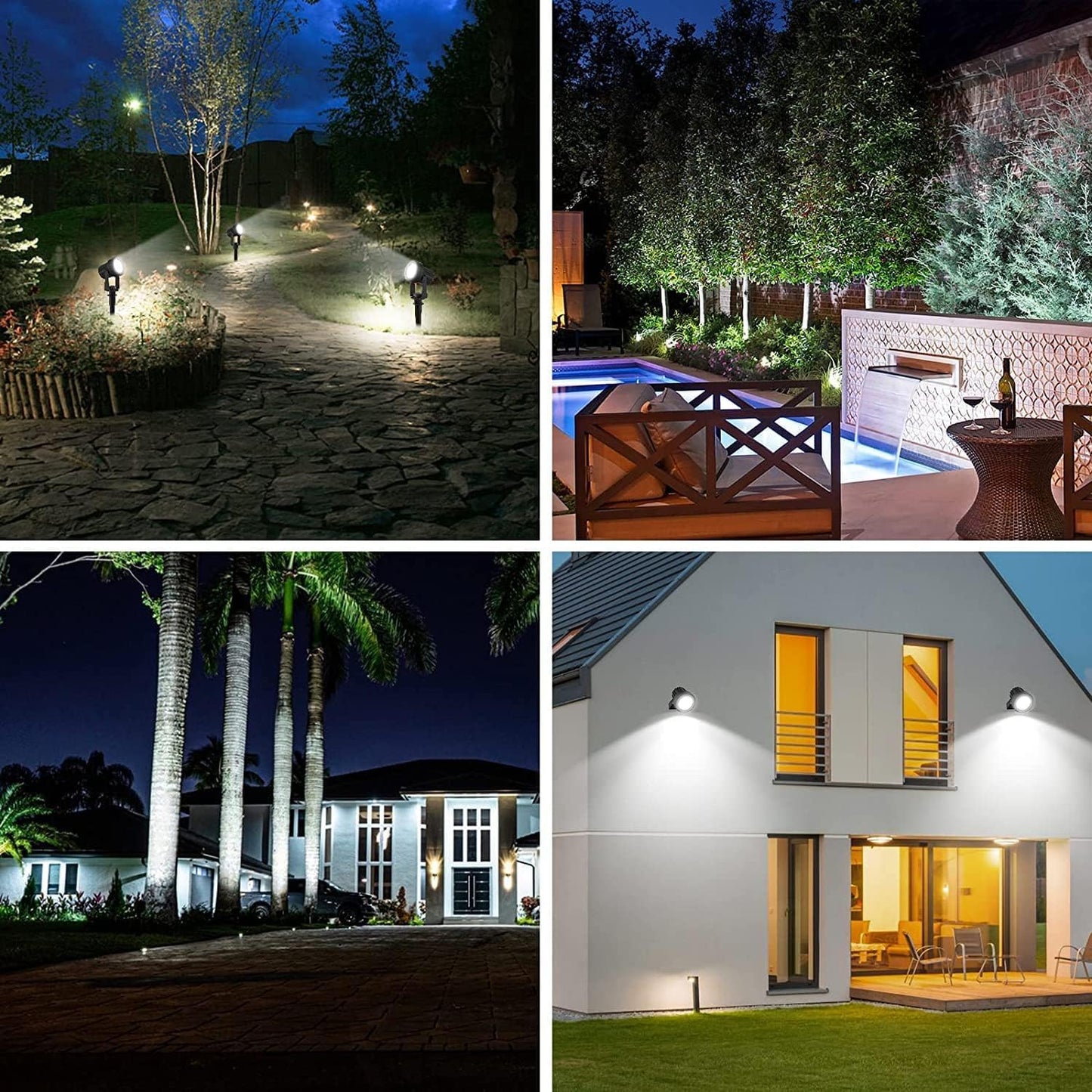 T-SUNUS Christmas Solar Garden Spotlight White Outdoor, 4-in-1 Spot Lights 6000K IP65 Waterproof 9.8ft Cable 5W Separated Panel, Auto On/Off Spotlights for Tree Yard Driveway Pathway Pond Halloween
