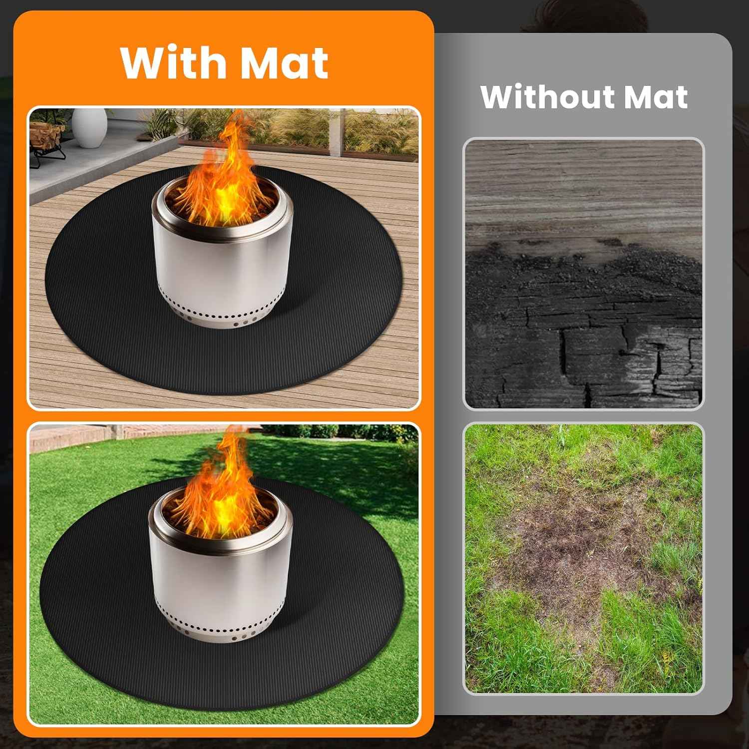 Large 42'' Fire Pit Mat for Solo Stove Bonfire | Double-Sided Fireproof | Waterproof | Oil-Proof | Easy to Clean | Bonfire Accessories | Round BBQ Mat for Solo Stove Accessories Deck Patio Lawn