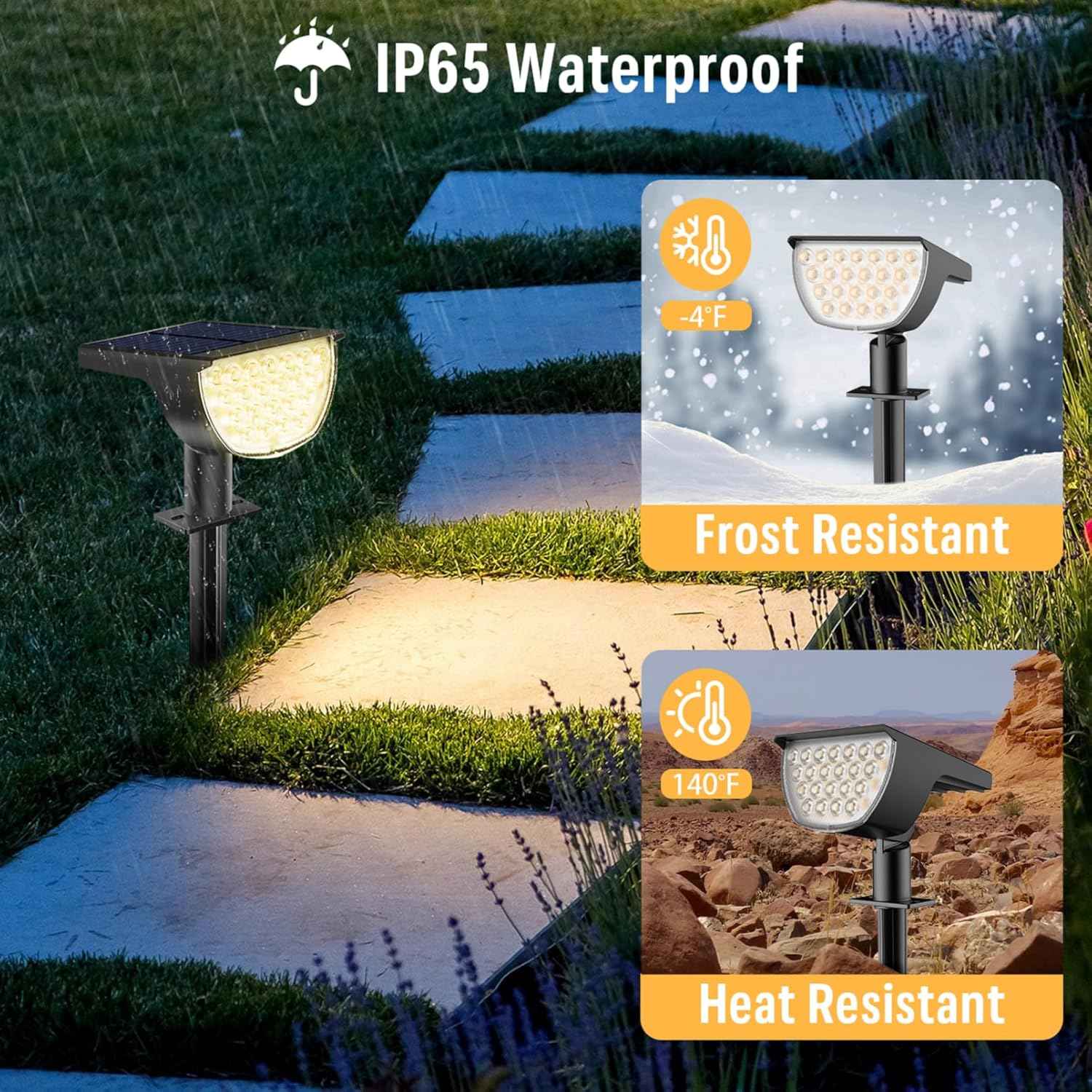 GKGG Solar Lights Outdoor Waterproof IP65, Solar Powered 76 LED 3 Lighting Modes Solar Spot Lights Outdoor for Yard Garden Landscape Pathway (Warm White, 4 Pack)