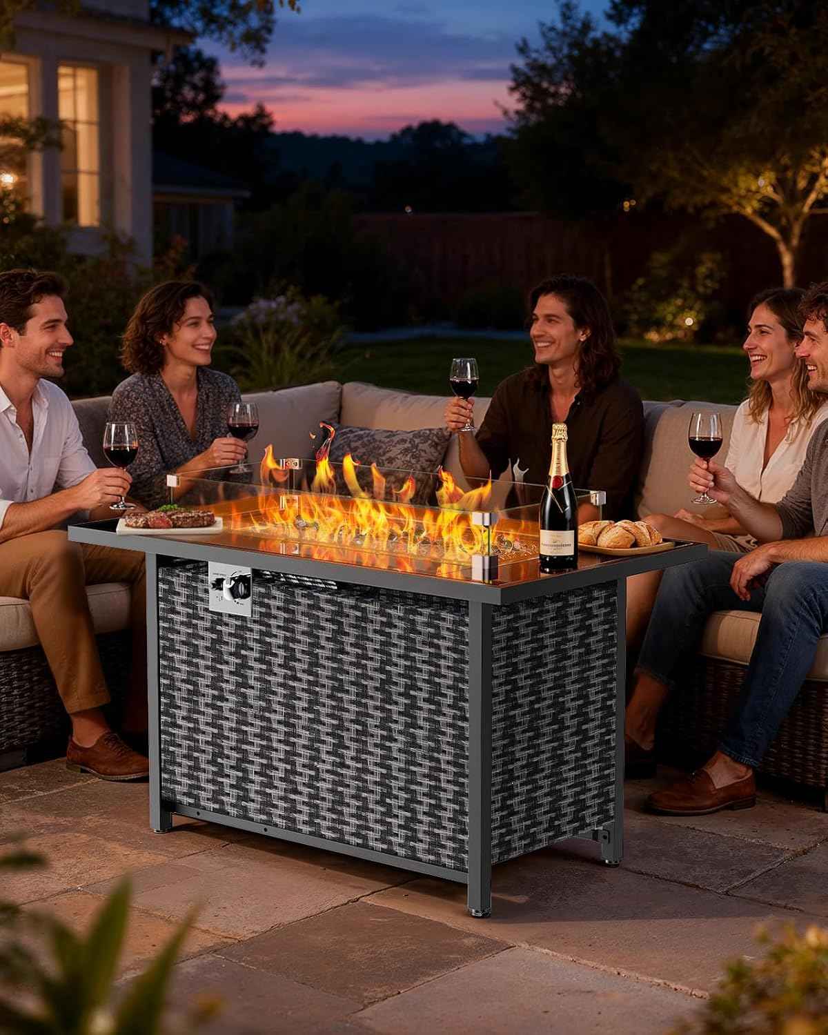 Ciays 43″ Propane Fire Pit, CSA-Listed 60,000 BTU Outdoor Gas Fire Pit Table with Glass Wind Guard, Tempered Glass Top, Lid, Glass Rocks, Adjustable Legs, Fire Table for Patio, Garden & Party, Black
