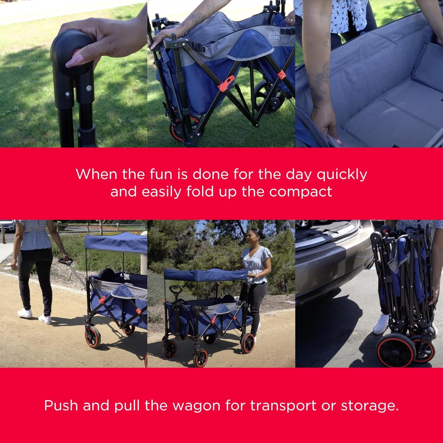Creative Outdoor Push Pull All-Terrain Collapsible Folding Stroller Wagon for Kids, 150lbs Weight Capacity, Platinum Series, Beach, Park, Garden & Tailgate, (Red)