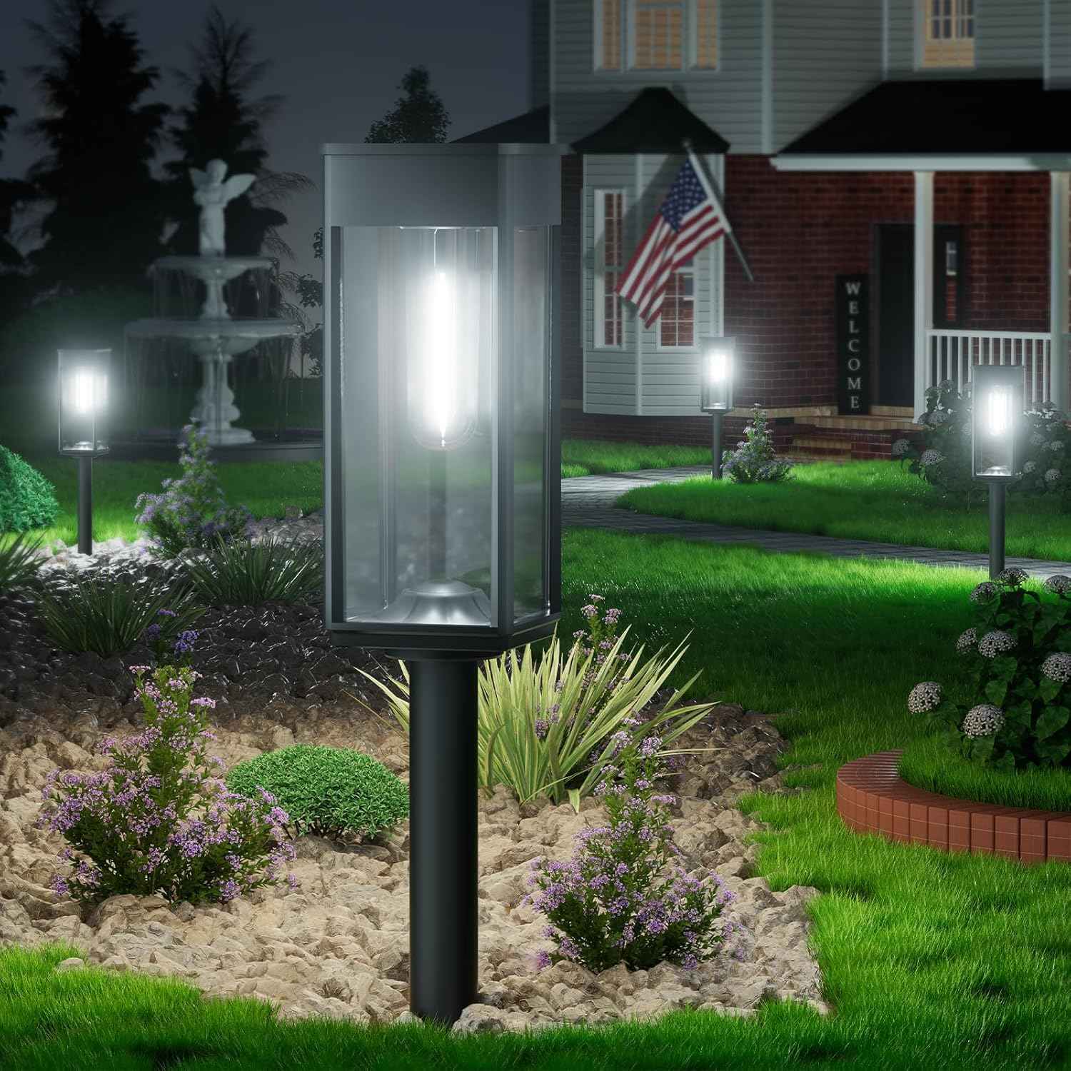 BITPOTT Bright Solar Lights Outdoor Waterproof IP65, 4 Pack Pathway Lights Solar Powerd, Auto On/Off Solar Outdoor Lights for Path, Yard, Landscape, Lawn, Patio, Walkway, Driveway, Garden Decor