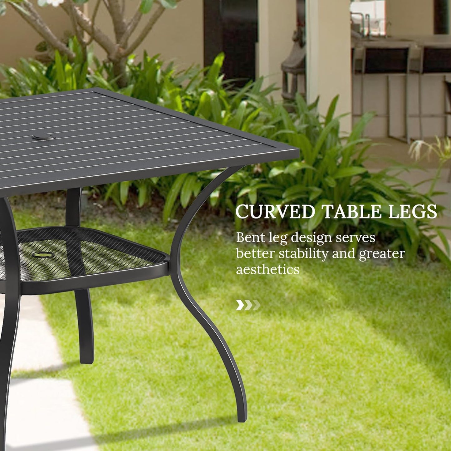 VICLLAX 5 Pieces Patio Dining Set, Outdoor Furniture Set Includes 1 Square Patio Table and 4 Stackable Patio Sling Chairs, Outdoor Table and Chairs for Outsides, Black Table and Red Chairs
