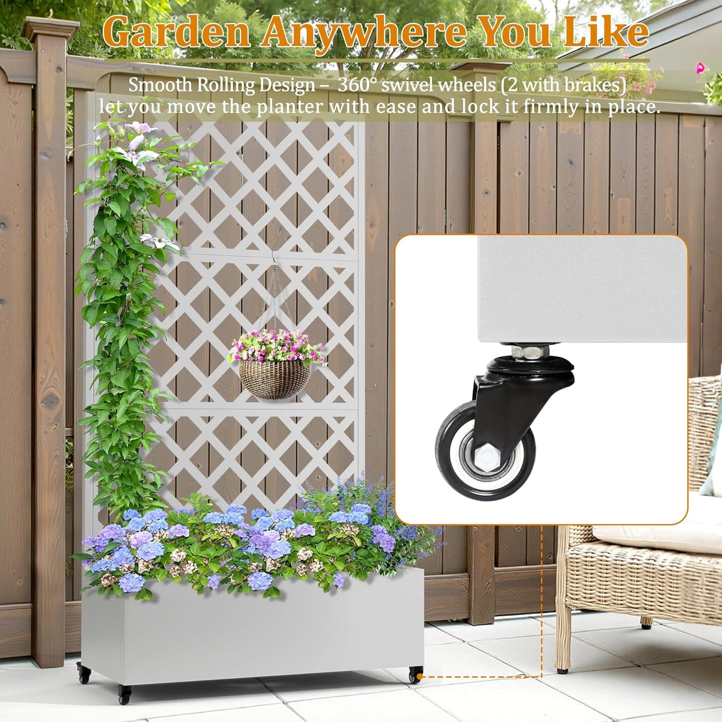 Metal Planter Box with Trellis, Heavy-Duty Raised Garden Bed for Climbing Plants, Drainage Hole, Outdoor Planter Box with Privacy Screen，35''L×16''W×71''H