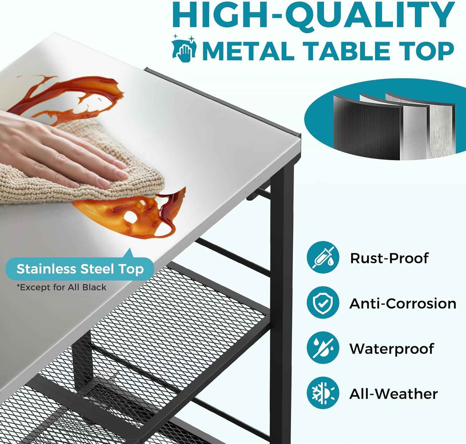 Ciokea Folding Outdoor Grill Cart with Wheels, 3-Shelf Grill Table with 27x18 in Stainless Steel Top, Rolling Pizza Oven Stand, Metal Portable Cart for BBQ Patio Camping (Black)