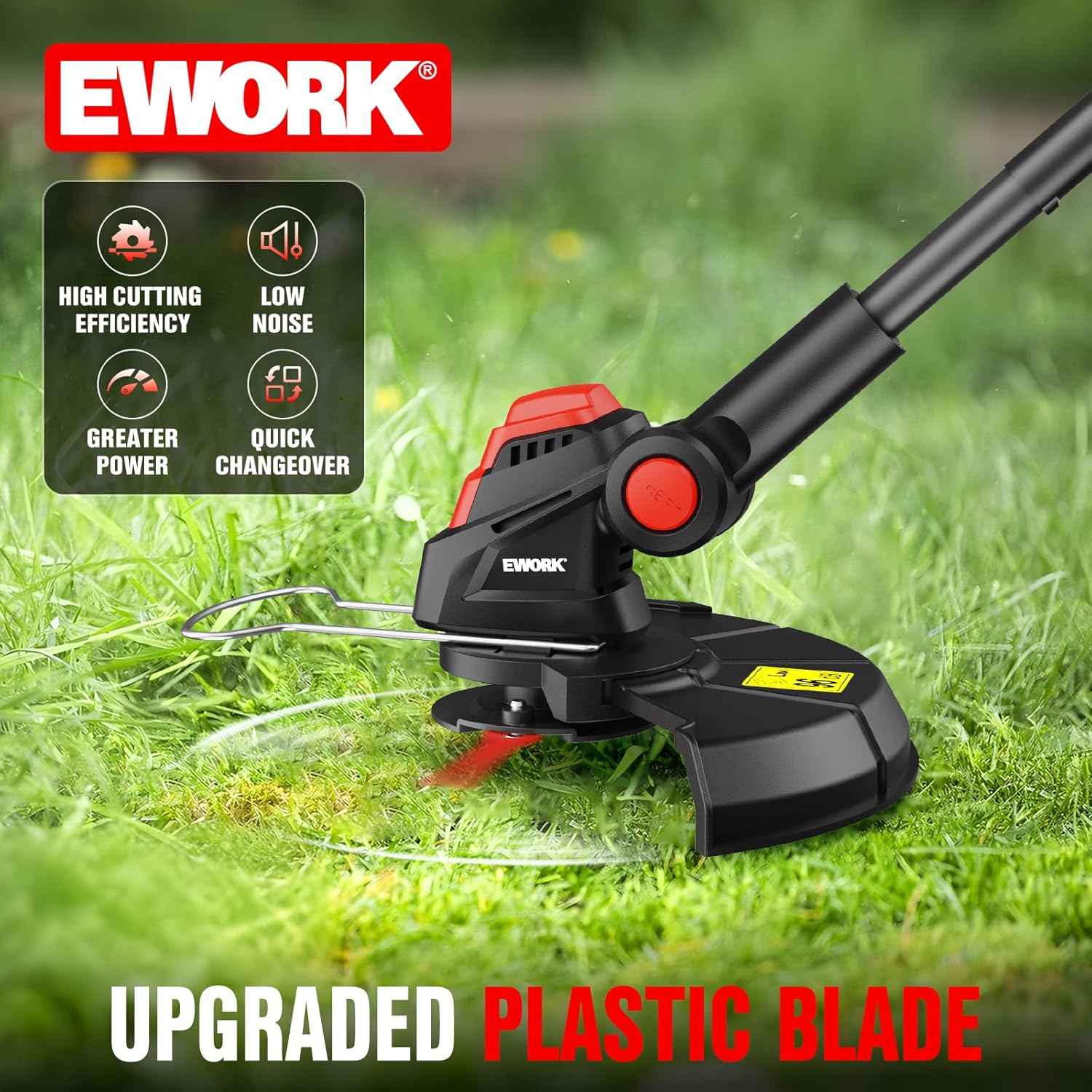 EWORK Weed Wacker Cordless 20V 10-Inch, Upgraded Cutter Blade, Weed Eater Battery Powered with 2×2.0Ah Batteries & Fast Charger, 2-in-1 Electric Grass Trimmer for Edger, Lawn, Garden