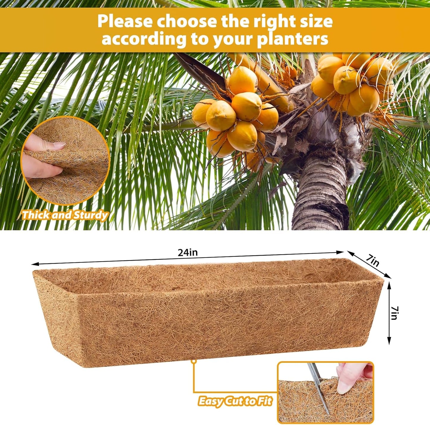 Legigo 2 Pack 24 Inch Square Coco Liners Planter Baskets Liner- Natural Coconut Coir Fiber Liner Replacement, Window Box Liners Trough Coconut Liners for Wall Planter Garden Deck Fence Flower Baskets