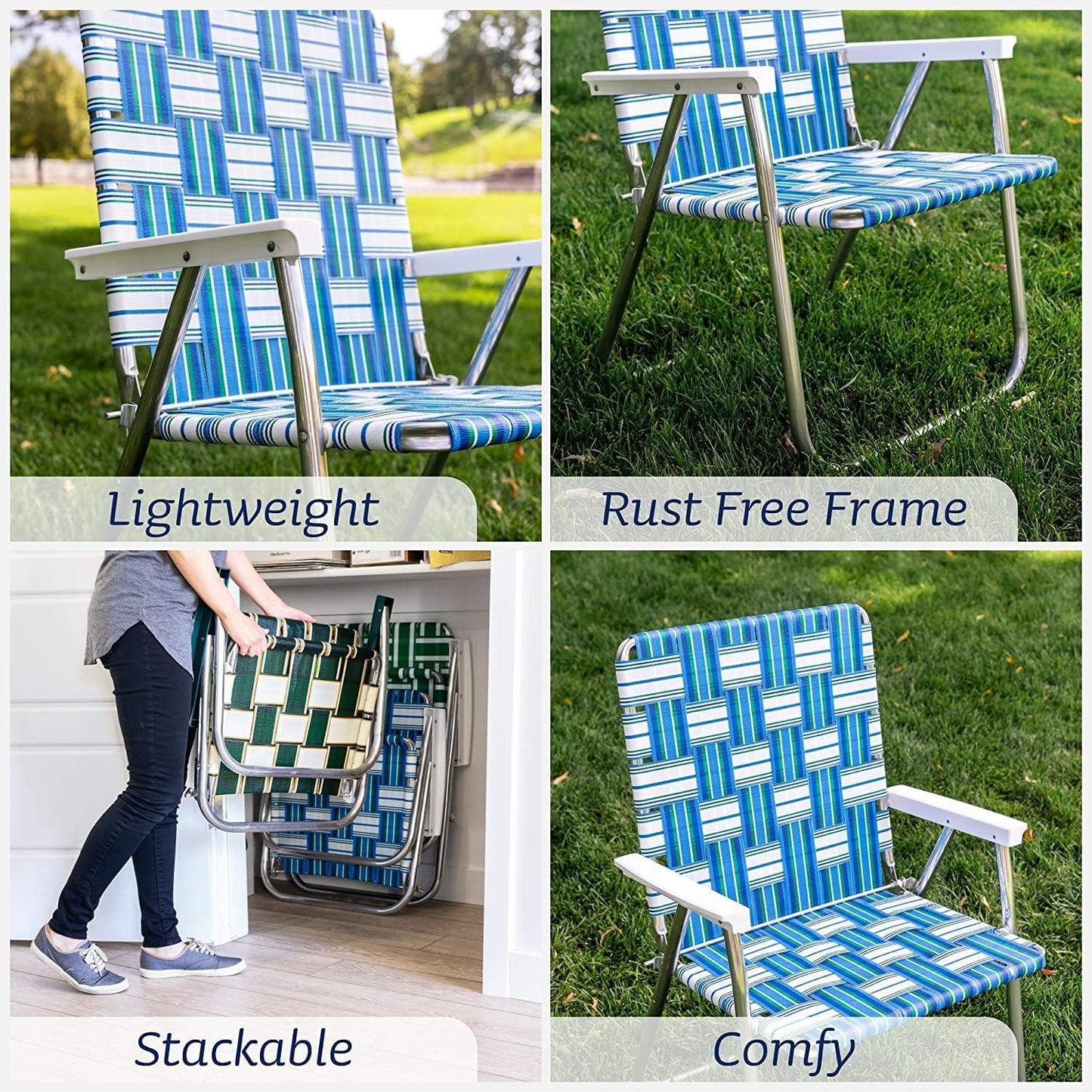 Lawn Chair USA Folding Aluminum Outdoor Patio Lawn Chair | Heavy-Duty Webbed Chairs for Camping, Sports, Beach, Yard & Tailgating | Lightweight Portable | Classic - Christmas Theme
