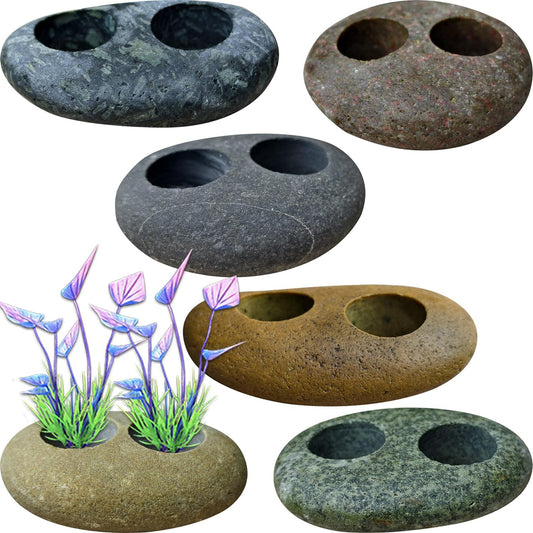 Natural River Stone Plant Weights for Aquarium, Handmade Pebble Anchors for Aquatic Plants, Fish Tank Decorations, Unique Shape & Size, Landscape Plant Weights (0.8″ 2holes 6pcs)
