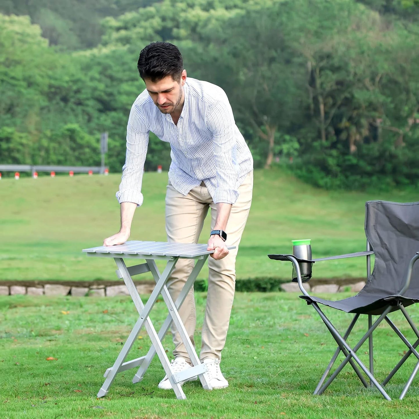 SUNNYFEEL Folding Camping Table - Lightweight Aluminum Portable Picnic Table, 18.5x18.5x24.5 Inch for Cooking, Beach, Hiking, Travel, Fishing, BBQ, Indoor Outdoor Small Foldable Camp Tables