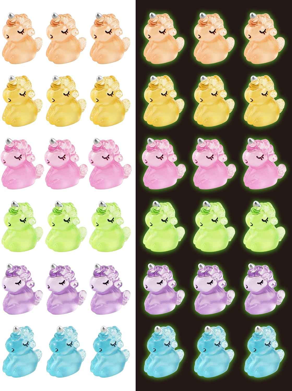 100 PCS Luminous Mini Resin Unicorn Figurines, Tiny Unicorn Miniature Figurines Glow in The Dark for DIY Cake Ornaments, Garden, Landscape, Birthday Party, Room Crafts Decor