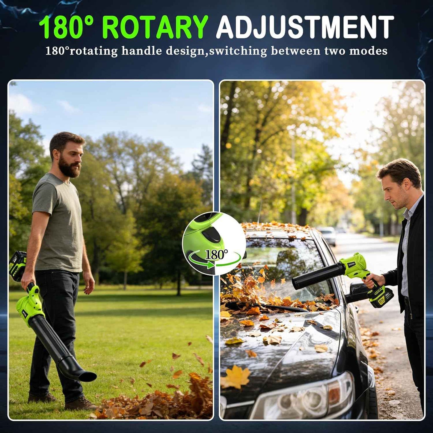 TNELTUEB Leaf Blower Cordless, 21V Battery Powered 980000 RPM Handheld Electric Leaf Blower with 6 Speed Control, 2 x 4Ah Batteries & Charger Dust Leaves Blower for Lawn Care, Green