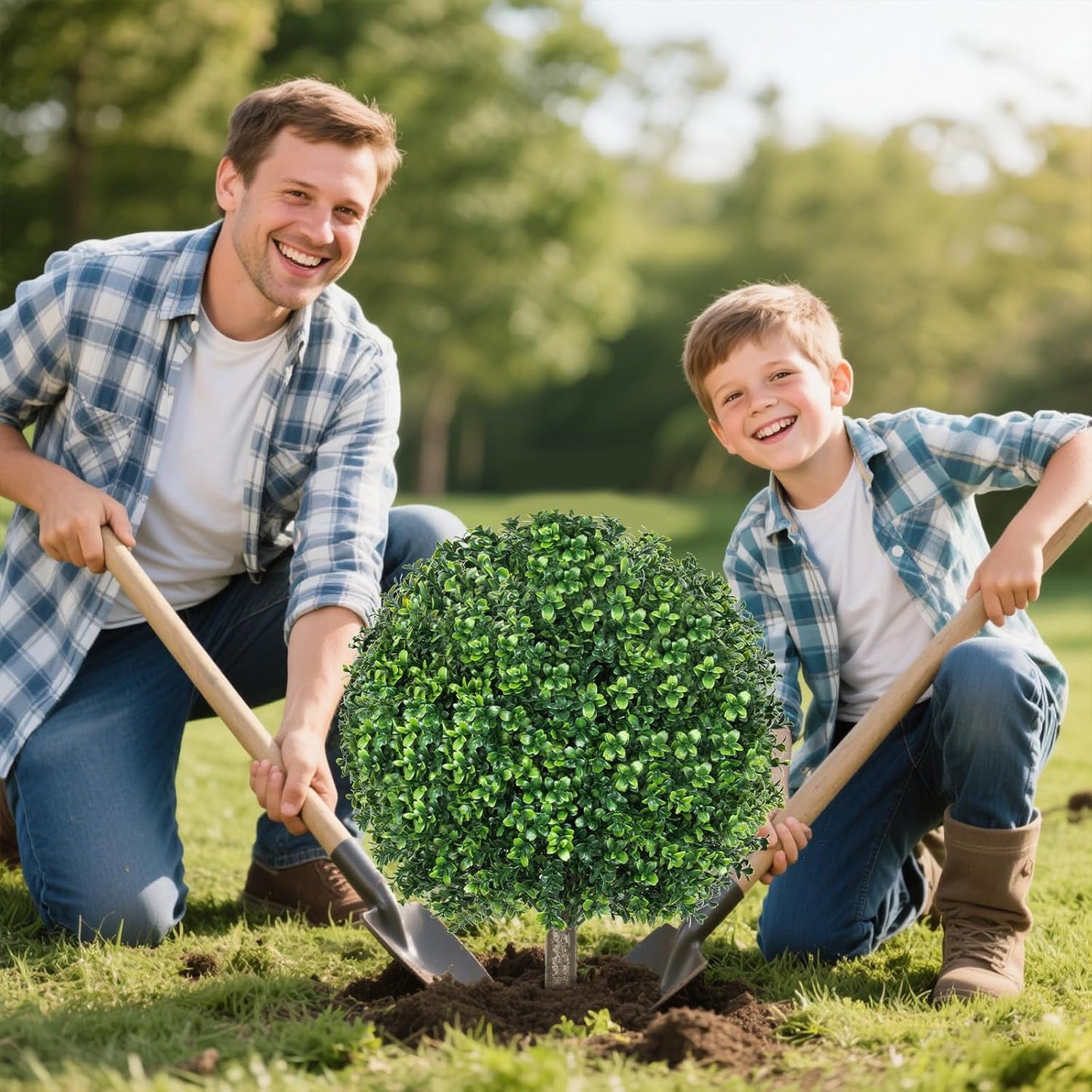 25.6" Artificial Boxwood Topiary Ball Trees: 2 Pack Artificial Shrubs with Spike – UV Resistant Fake Bushes, Evergreen Artificial Plants for Outdoor Indoor Front Porch Garden Yard