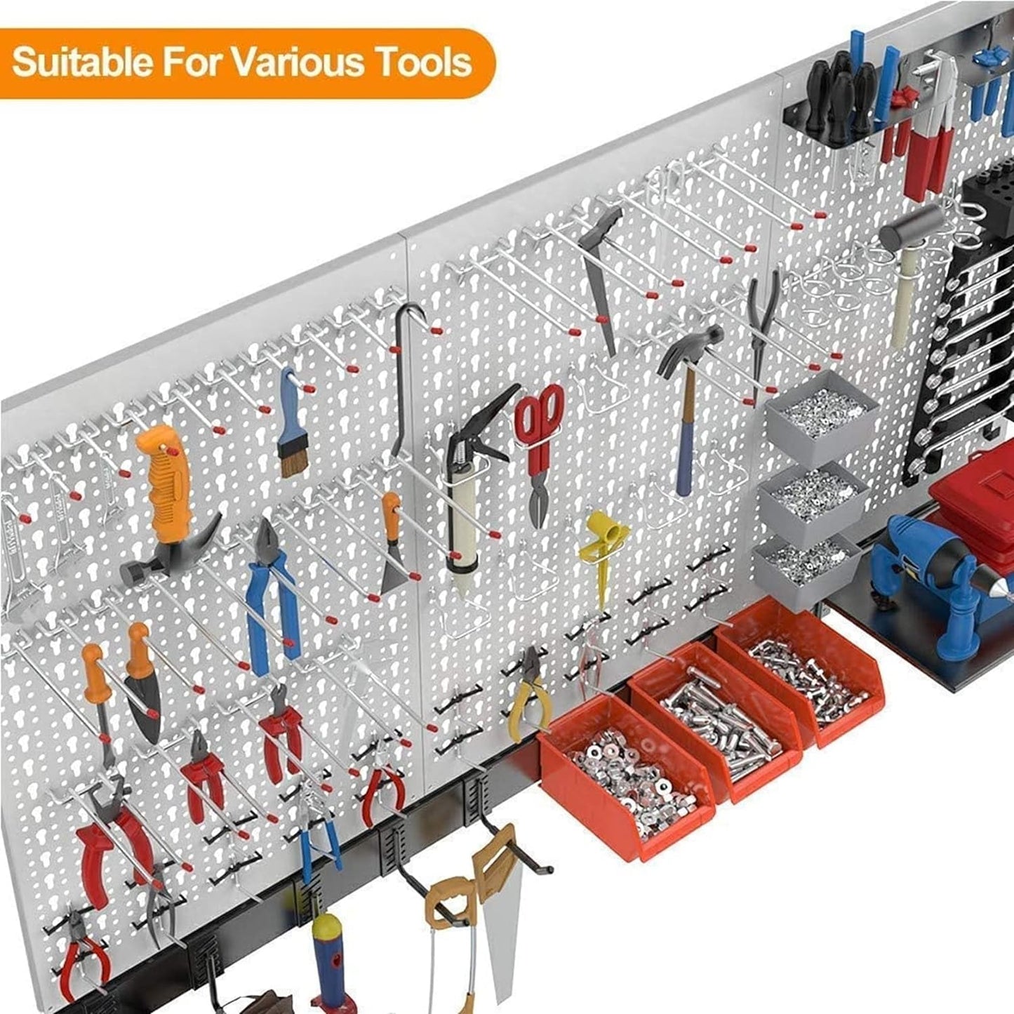 TORACK 109Pcs Pegboard Wall Organizer 4 ft. Garage Metal Pegboard Standard Utility Tool Storage Kit w/Toolboard Hooks & Pegboard Hooks Accessories, Wall Mounted Storage Bins & Shelf