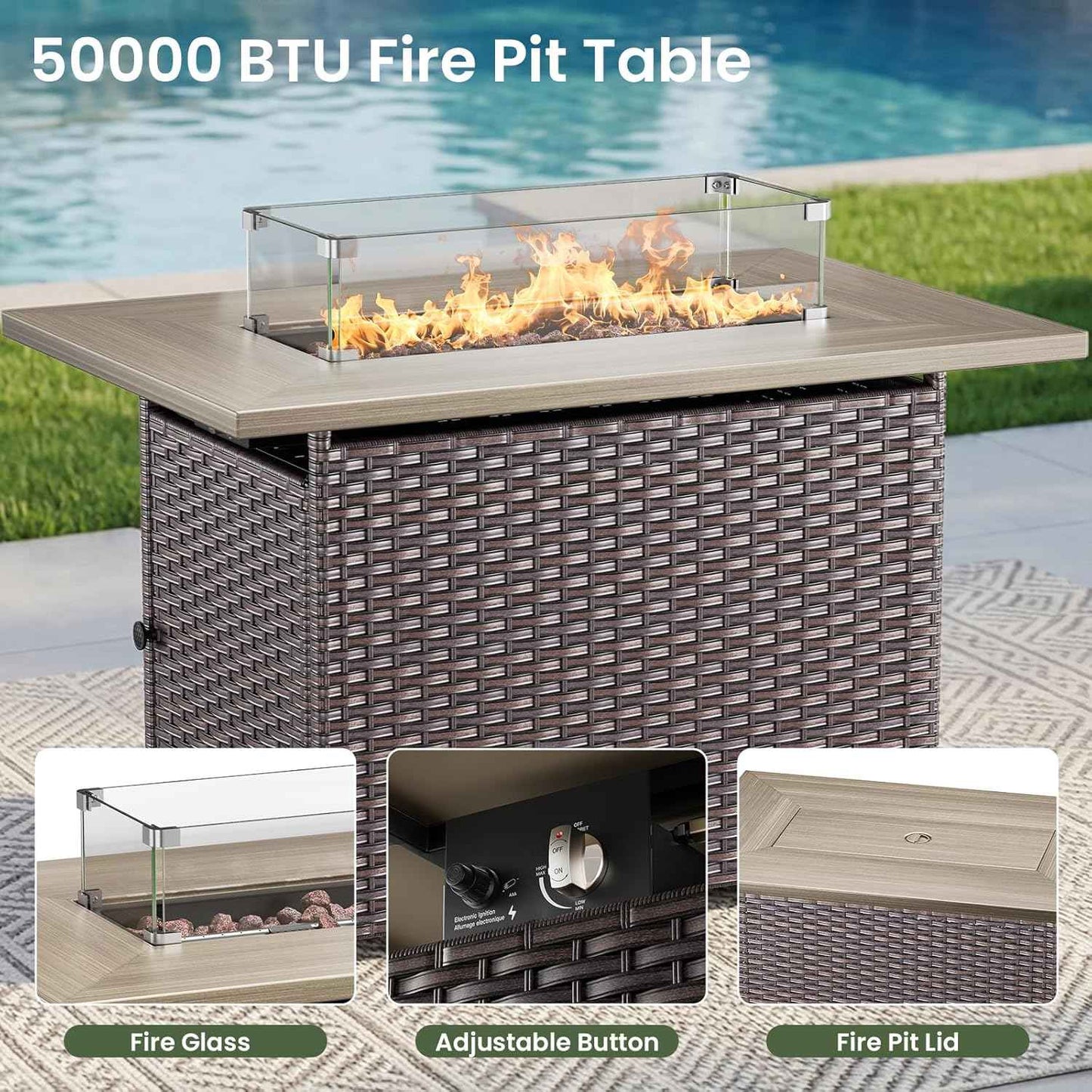 Luxury Patio Furniture Set with 6-inch Thick Cushion, Outdoor Furniture with Fire Pit Table, Swivel Chairs, Sofa, 4pcs Wicker Conversation Set for Deck Yard and Poolside(Grey)