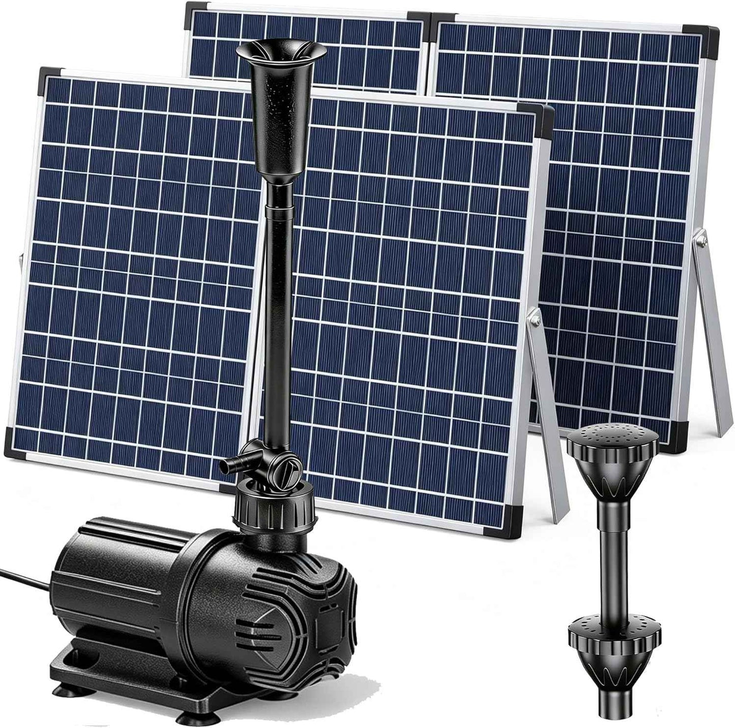 Antfraer 100W Solar Pond Pump, 1200GPH Solar Powered Water Fountain Pump with 3 Spray Nozzles, Solar Waterfall Pump & Solar Pond Aerator for Medium-Large Koi Pond Outdoor Garden Water Feature