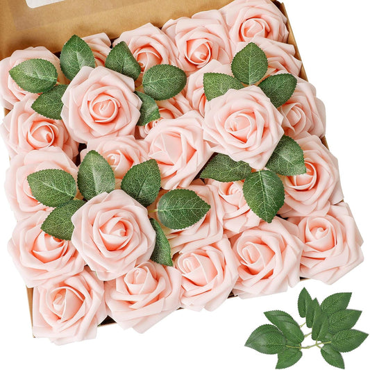 AmyHomie Artificial Flowers Blush Pink Rose 100pcs Real Looking Fake Roses w/Stem for DIY Wedding Bouquets Centerpieces Arrangements Party Baby Shower Home Decorations