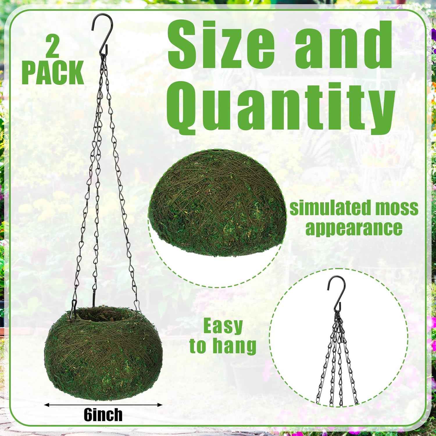 2 Pack 6 Inch Kokedama Moss Ball Planter Orchid Pots Hanging Orchid Planter Basket Moss Ball Hanging Baskets for Plants Outdoor Woven Plant Holder for Indoor Home Garden Balcony Decor