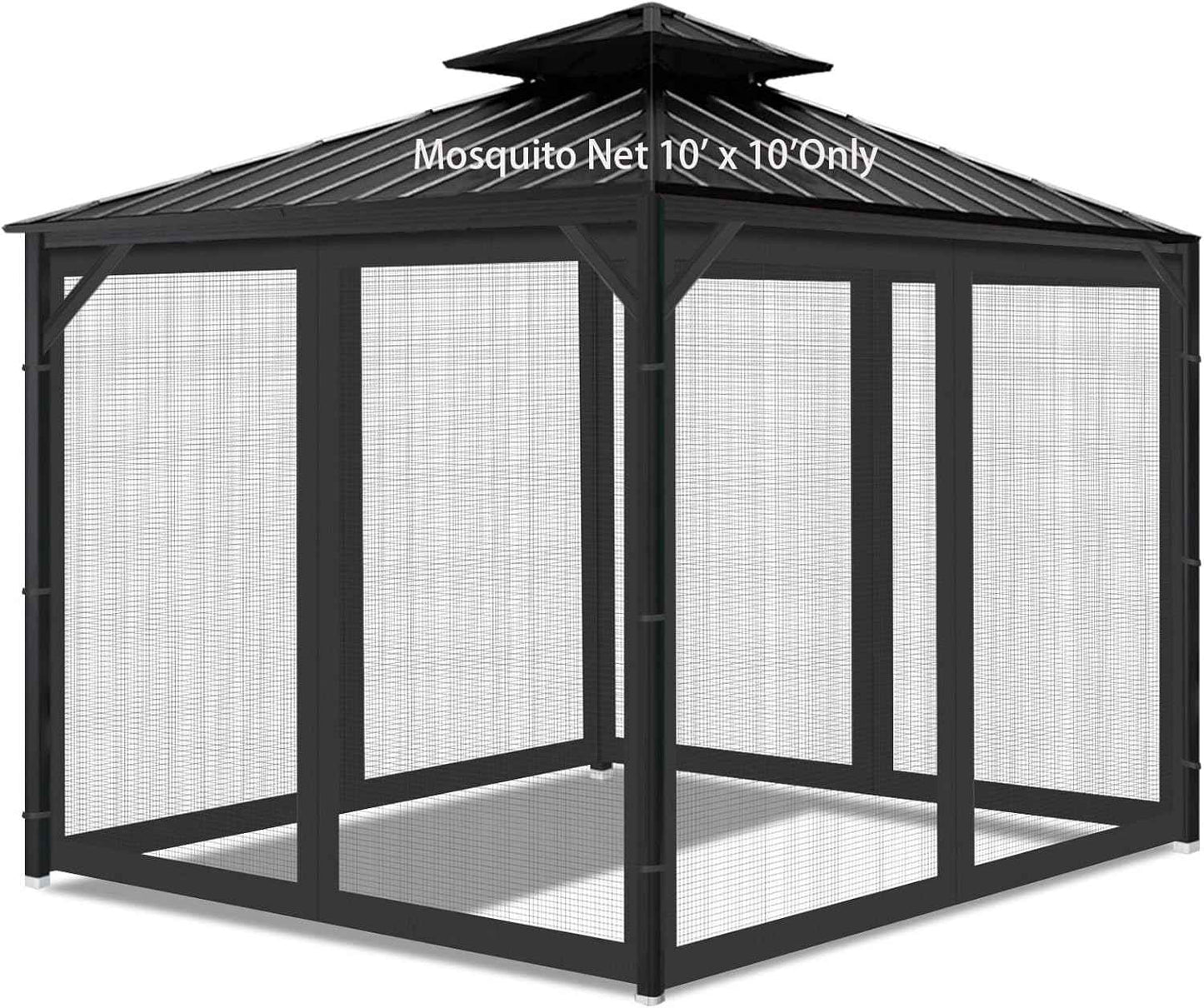 Gazebo Universal Replacement Mosquito Netting, Outdoor Mesh Netting Screen 4-Panel Sidewall with Zipper for Patio, Canopy, Garden and Backyard, Gray(Mosquito Net Only) (Black, 10' x 10')